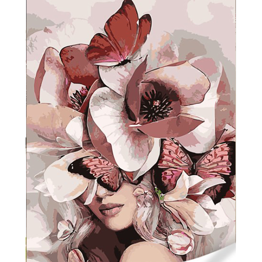 Картина по номерам Strateg Девушка с розами на голове на цветном фоне размером 40х50  (GS1619)