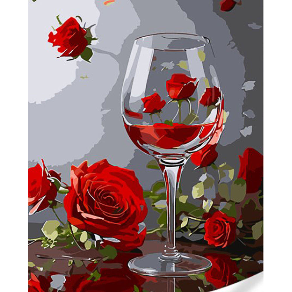Malen nach Zahlen Strateg Glas mit Rosen auf farbigem Hintergrund Größe 40x50 (GS1622)