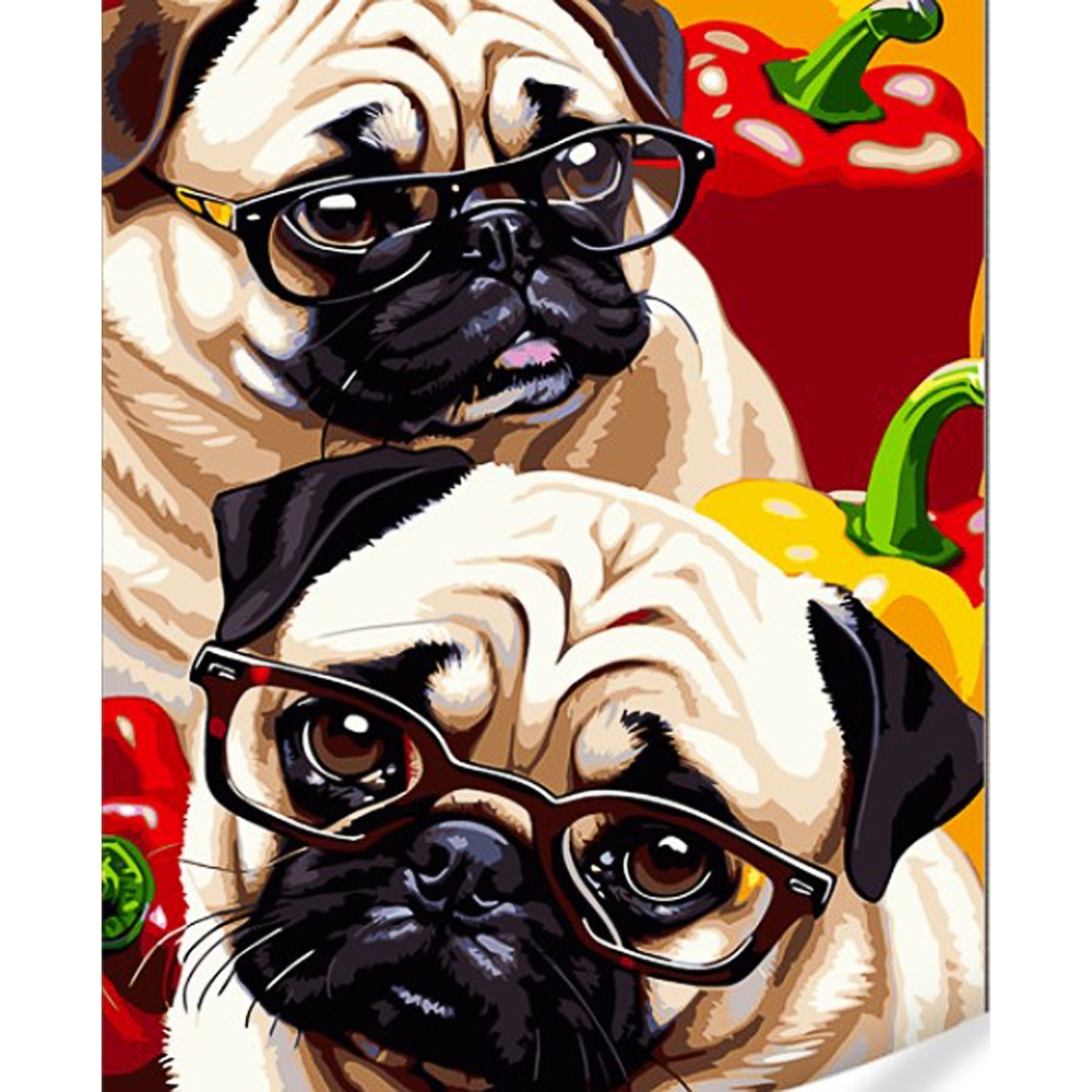 Paint by number Strateg Pugs with pepper on a colored background size 40x50 (GS1624)