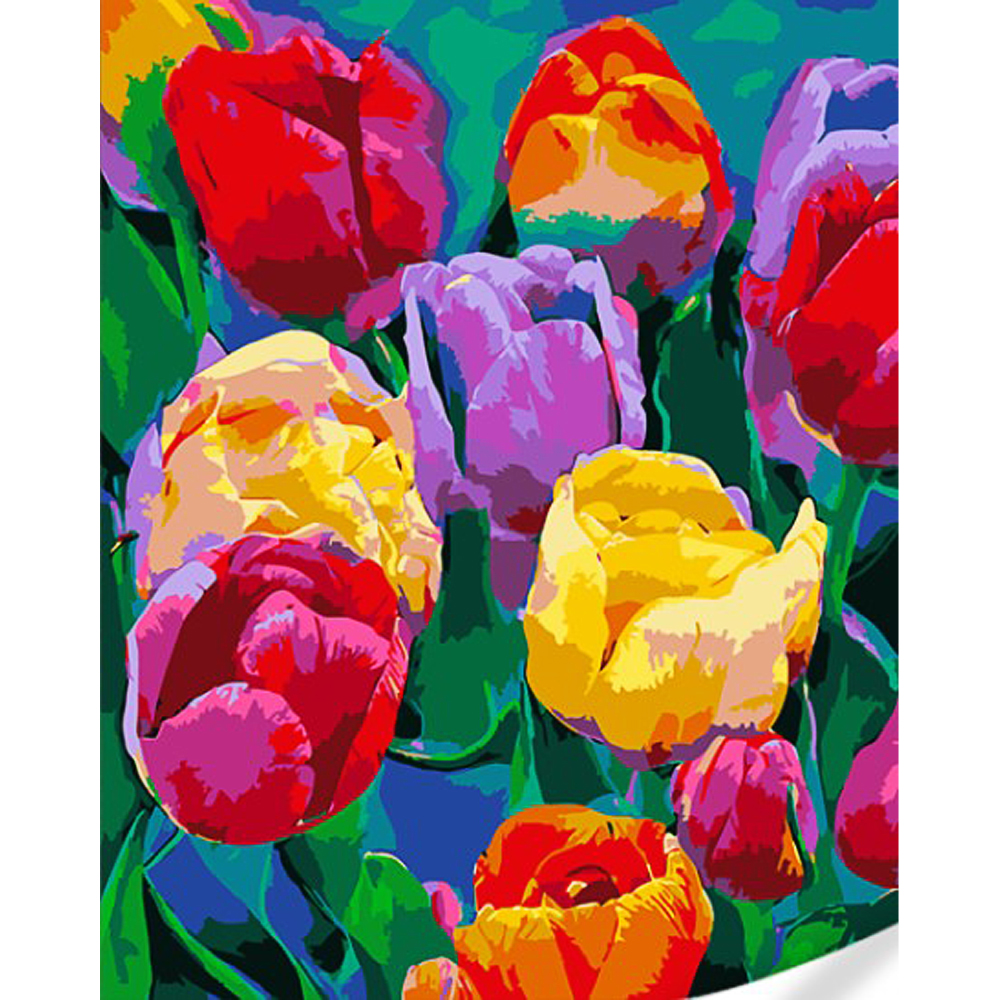 Картина за номерами Strateg Тюльпаны поп-арт на кольоровому фоні розміром 40х50 (GS1625)
