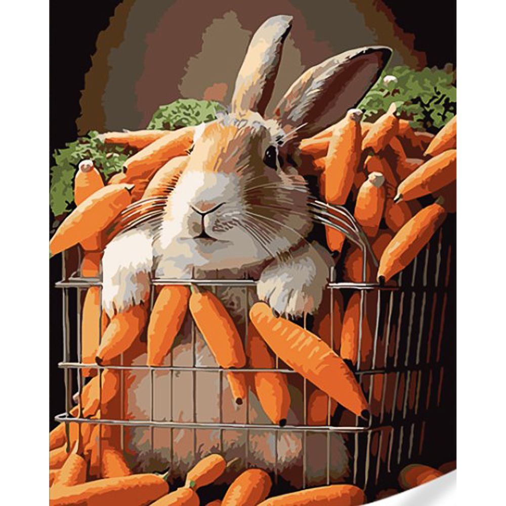 Malen nach Zahlen Strateg Kaninchen in Karotten auf farbigem Hintergrund Größe 40x50 (GS1627)