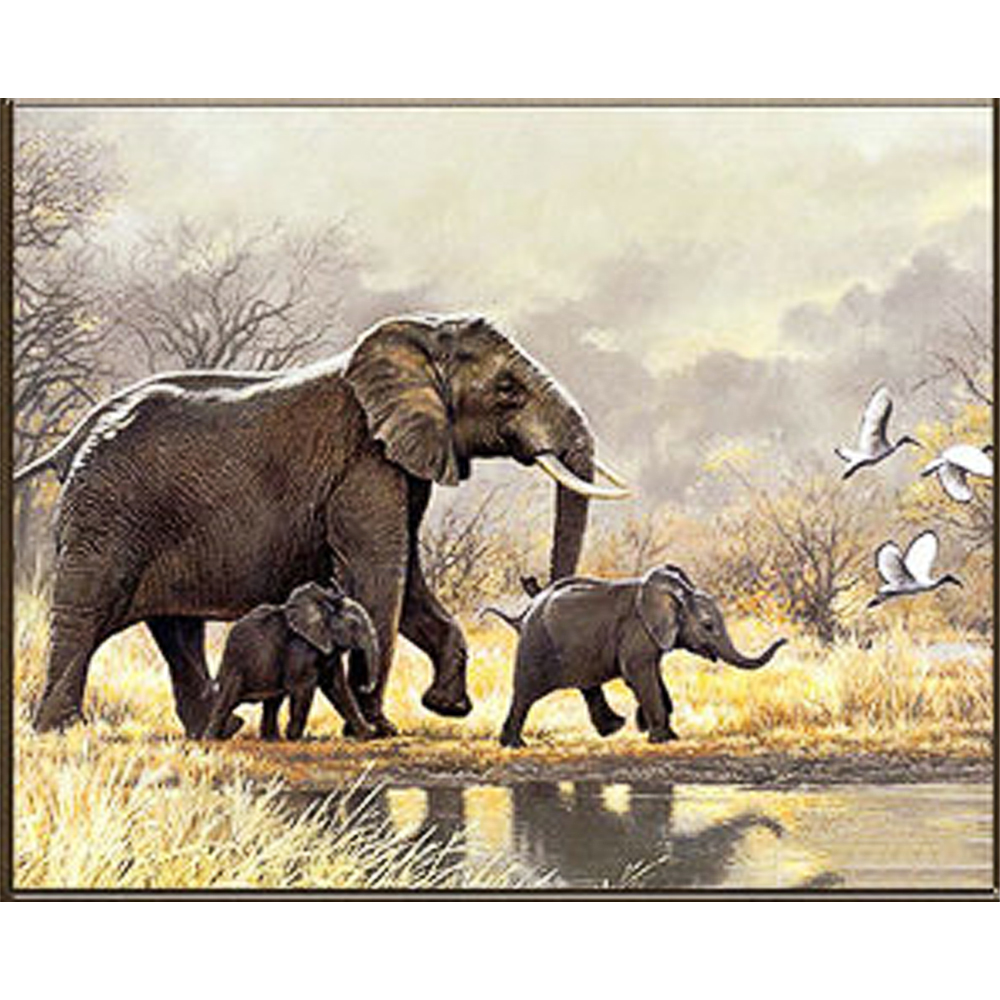 Алмазна мозаїка Strateg ПРЕМІУМ Сімейство слонів розміром 30х40 см (HEG86897)