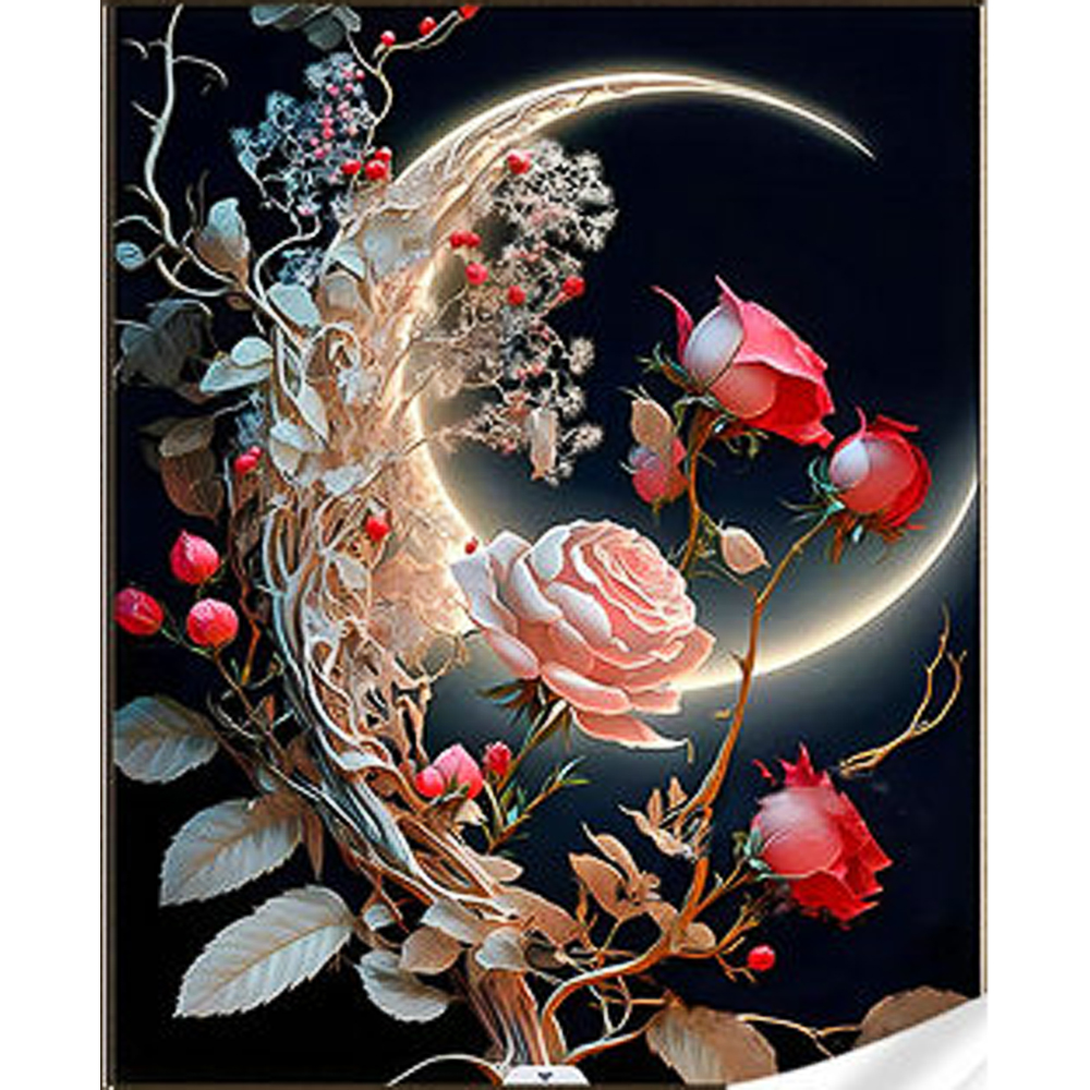 Алмазна мозаїка Strateg ПРЕМІУМ Місяць у трояндах розміром 30х40 см (HEG86903)