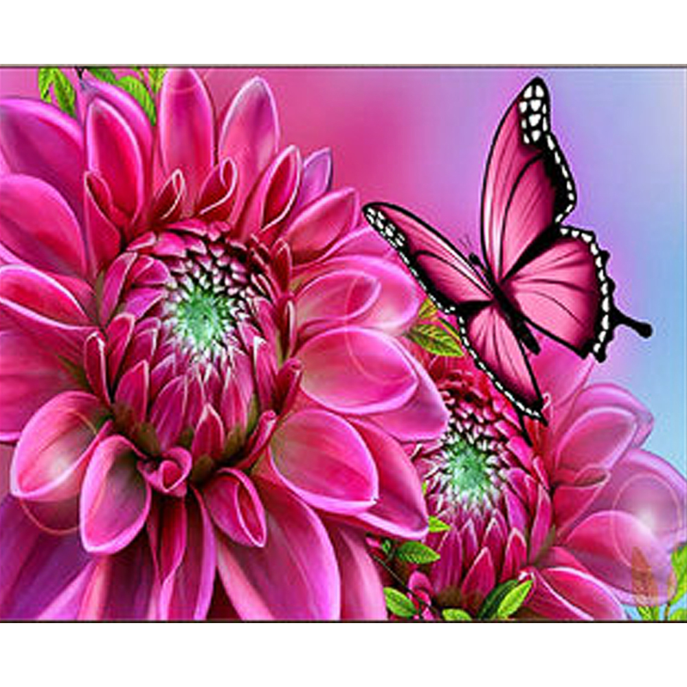 Diamantmosaik Strateg PREMIUM Schmetterling auf leuchtenden Blumen Größe 30x40 cm (GM79612)