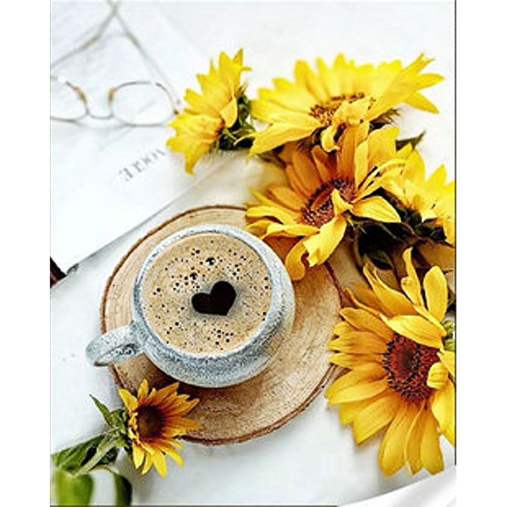 Diamond mosaic Strateg PREMIUM Coffee with sunflowers size 30x40 cm (GM86120)