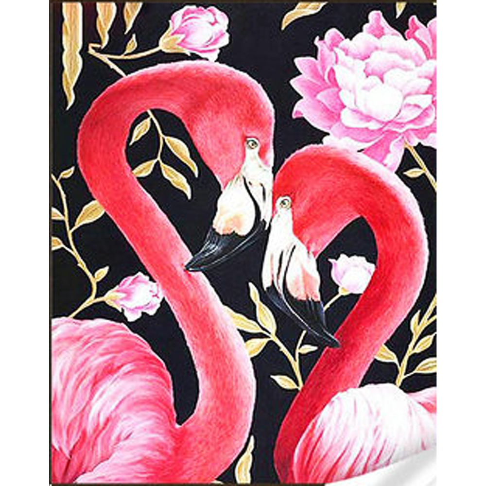 Diamantmosaik Strateg PREMIUM Rosa Flamingos mit Blumen Größe 30x40 cm (GM86854)