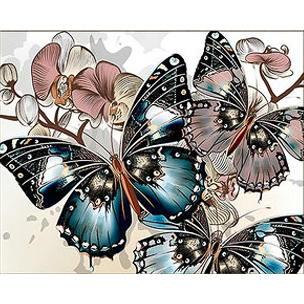Diamantmosaik Strateg PREMIUM Pastellharmonie aus Schmetterlingen und Orchideen Größe 30x40 cm (GM86855)