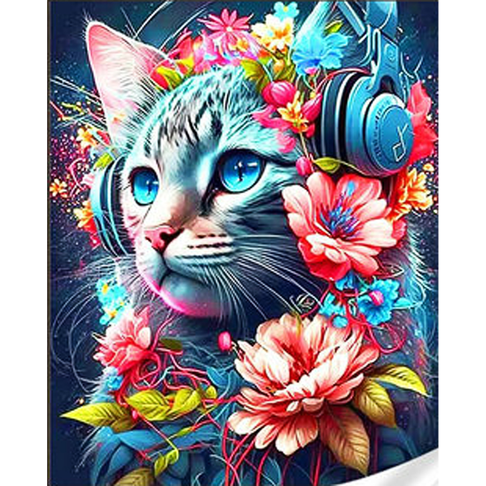 Diamond mosaic Strateg PREMIUM Cat with headphones size 30x40 cm (GM86861)