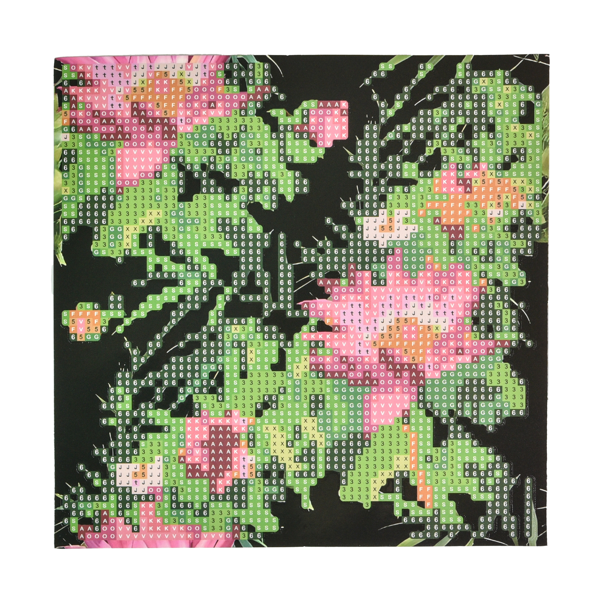 Алмазна мозаїка Strateg ПРЕМІУМ Екзотичний калейдоскоп квітів на паперовій основі розміром 18х18 см (JUB14394)