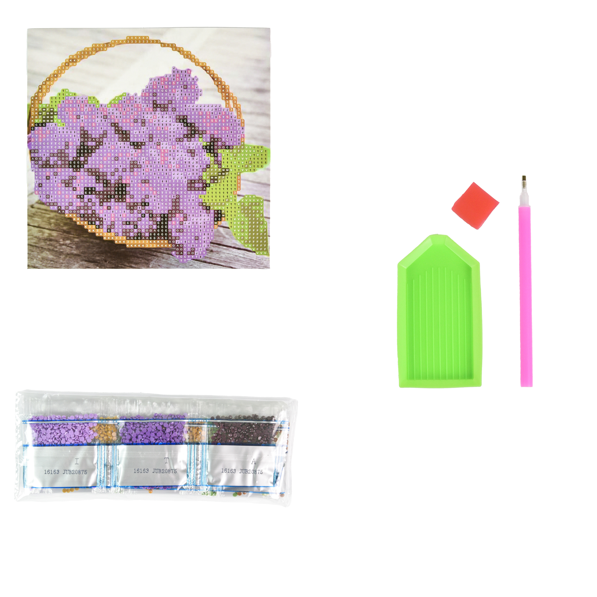 Diamond mosaic Strateg PREMIUM Lilac in a basket on a paper base size 18x18 cm (JUB20875)