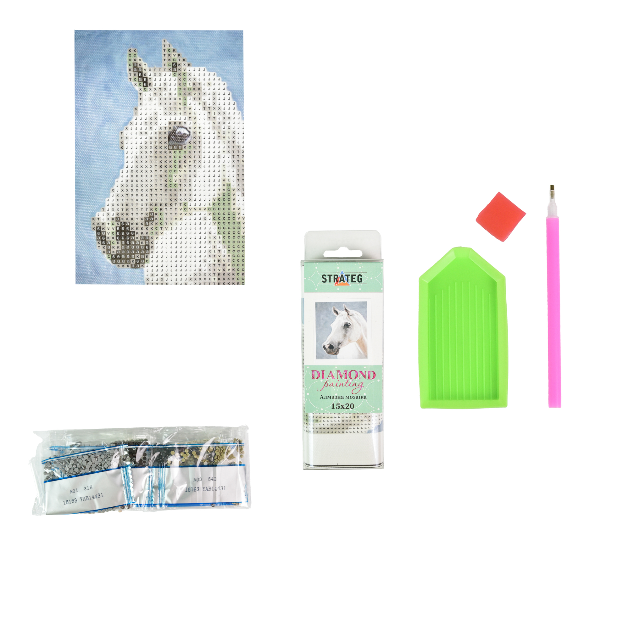 Diamond mosaic Strateg PREMIUM White horse size 10x15 cm (YAB14431)