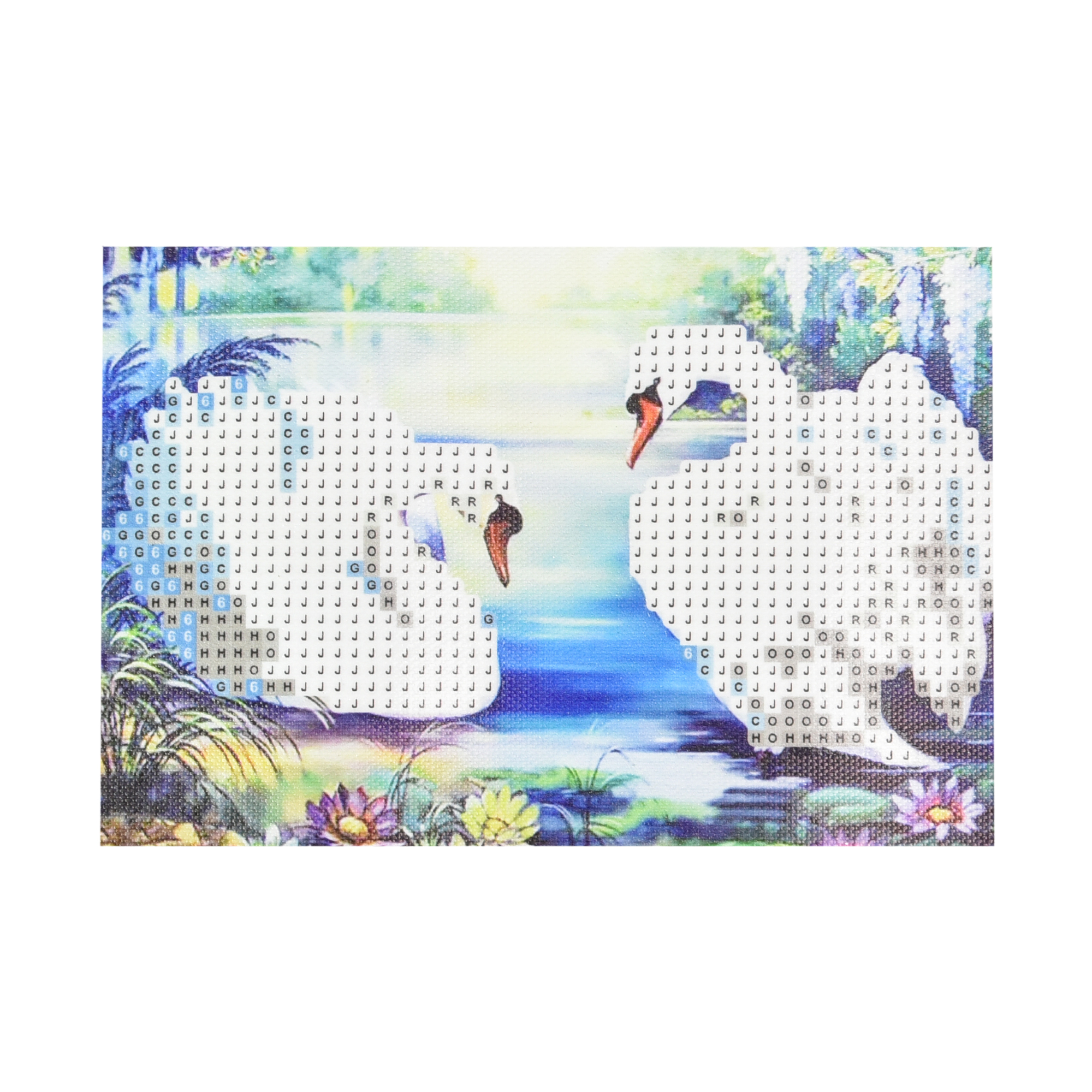 Алмазная мозаика Strateg ПРЕМИУМ Лебеди на воде без подрамника размером 10х15 см (YAB26235)