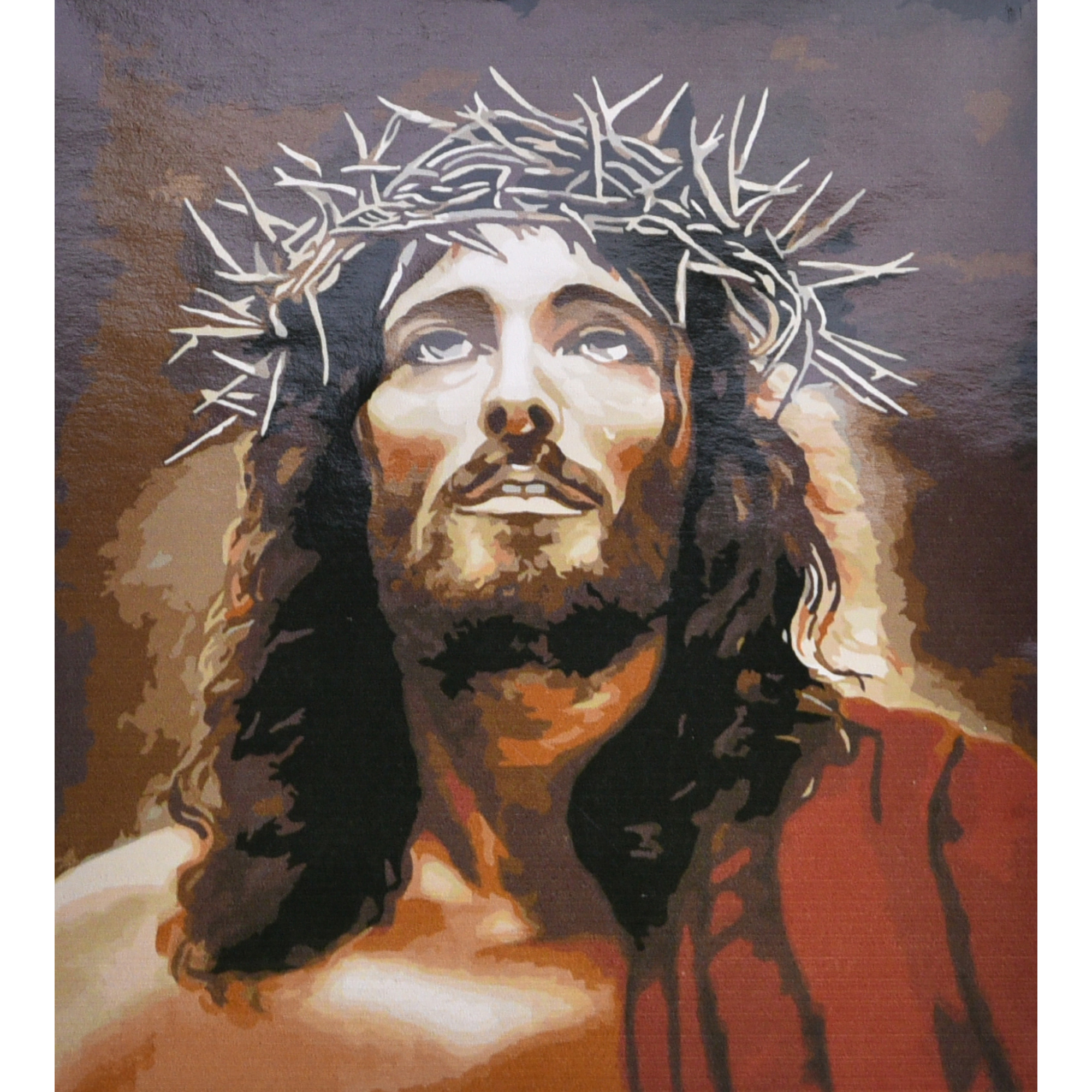 Картина по номерам Strateg ПРЕМИУМ Иисус с терновой короной с лаком и уровнем размером 30х40 см (SS6467)