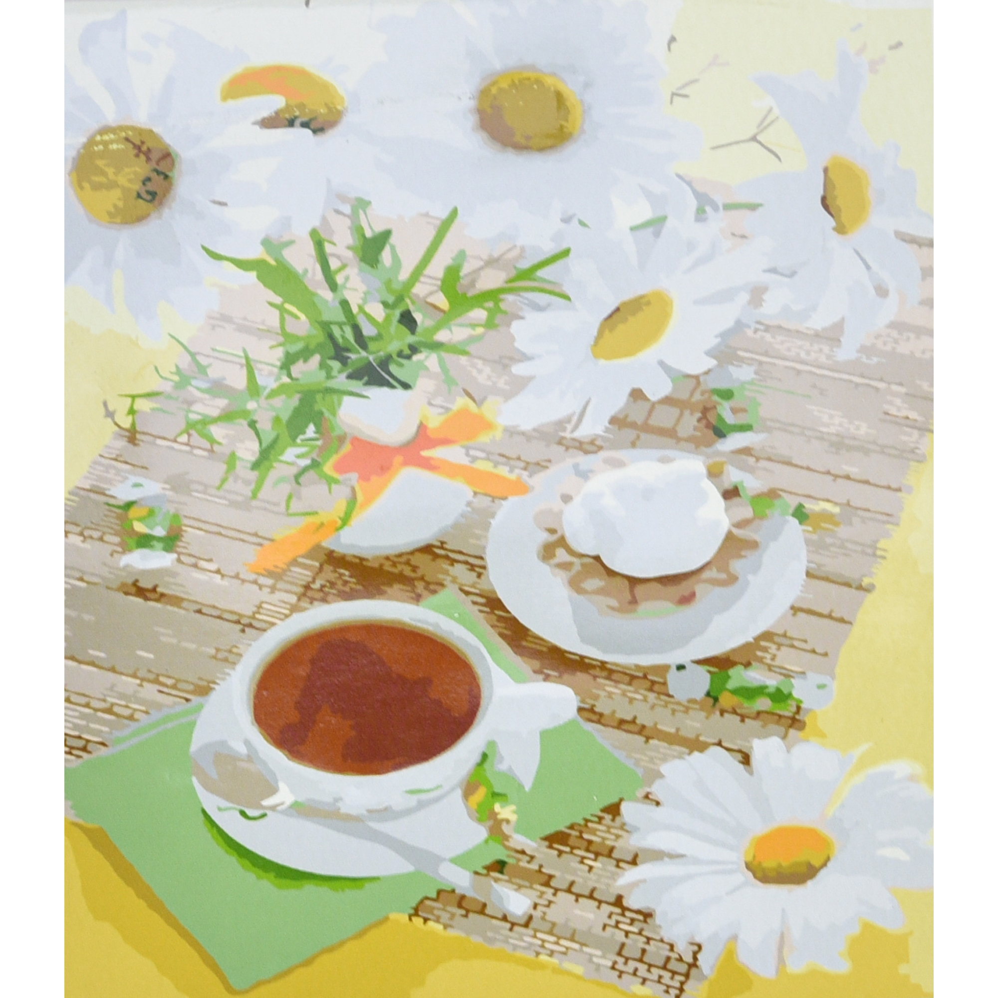 Картина по номерам Strateg ПРЕМИУМ Ромашки и чай с лаком и уровнем размером 30х40 см (SS6459)