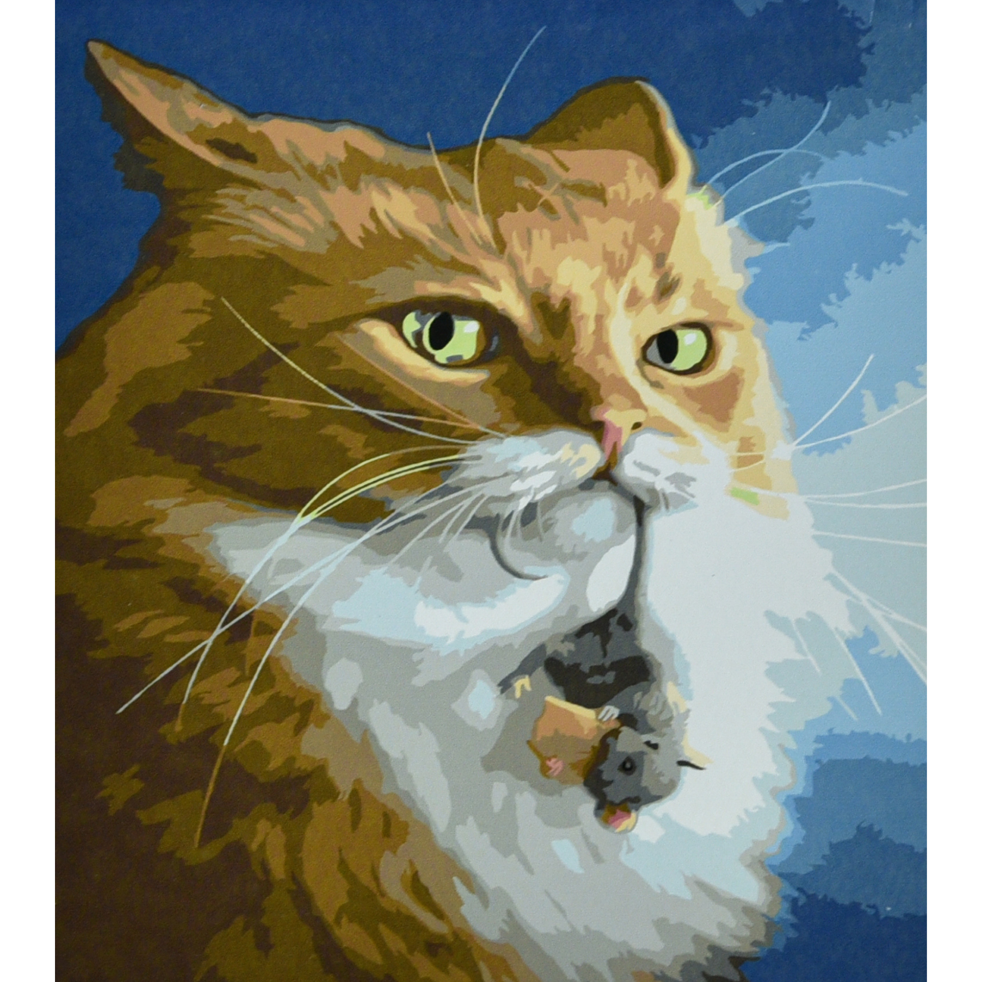 Картина по номерам Strateg ПРЕМИУМ Кот и мышь с лаком и уровнем размером 30х40 см (SS6482)