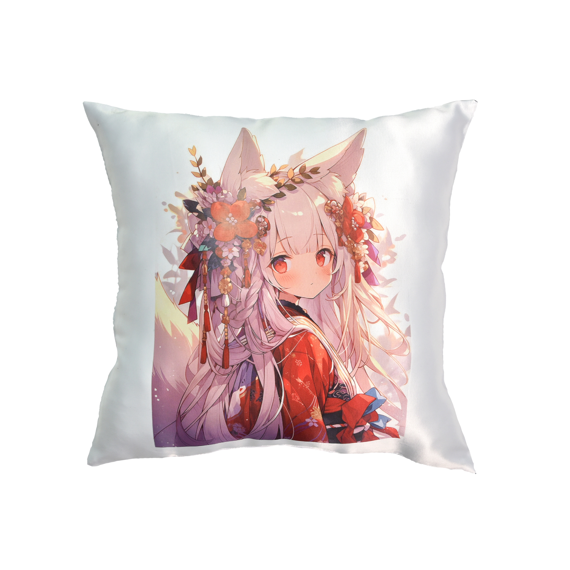 Kissen „Kitsune“ Größe 35*35 cm (schwarz) mit Sublimationsapplikation (60647)