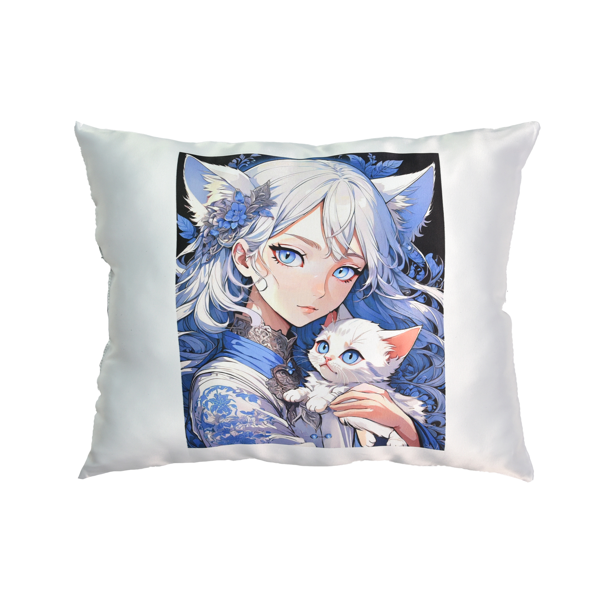 Kissen „Anime-Mädchen mit Kätzchen“ Größe 40*35 cm (rosa) mit Sublimationsapplikation (60666)