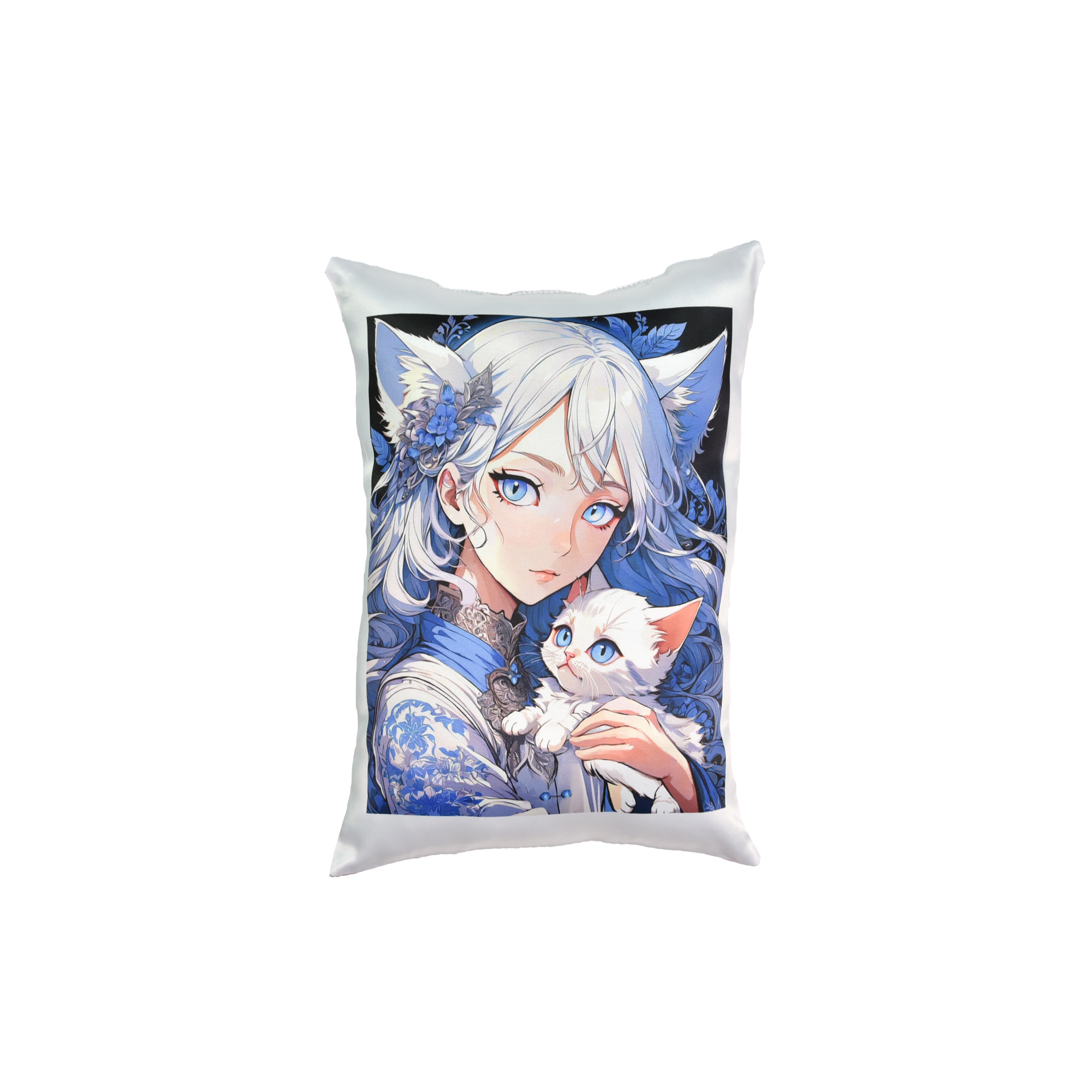 Kissen „Anime-Mädchen mit Kätzchen“ Größe 26*35 cm (schwarz) mit Sublimationsapplikation (60672)