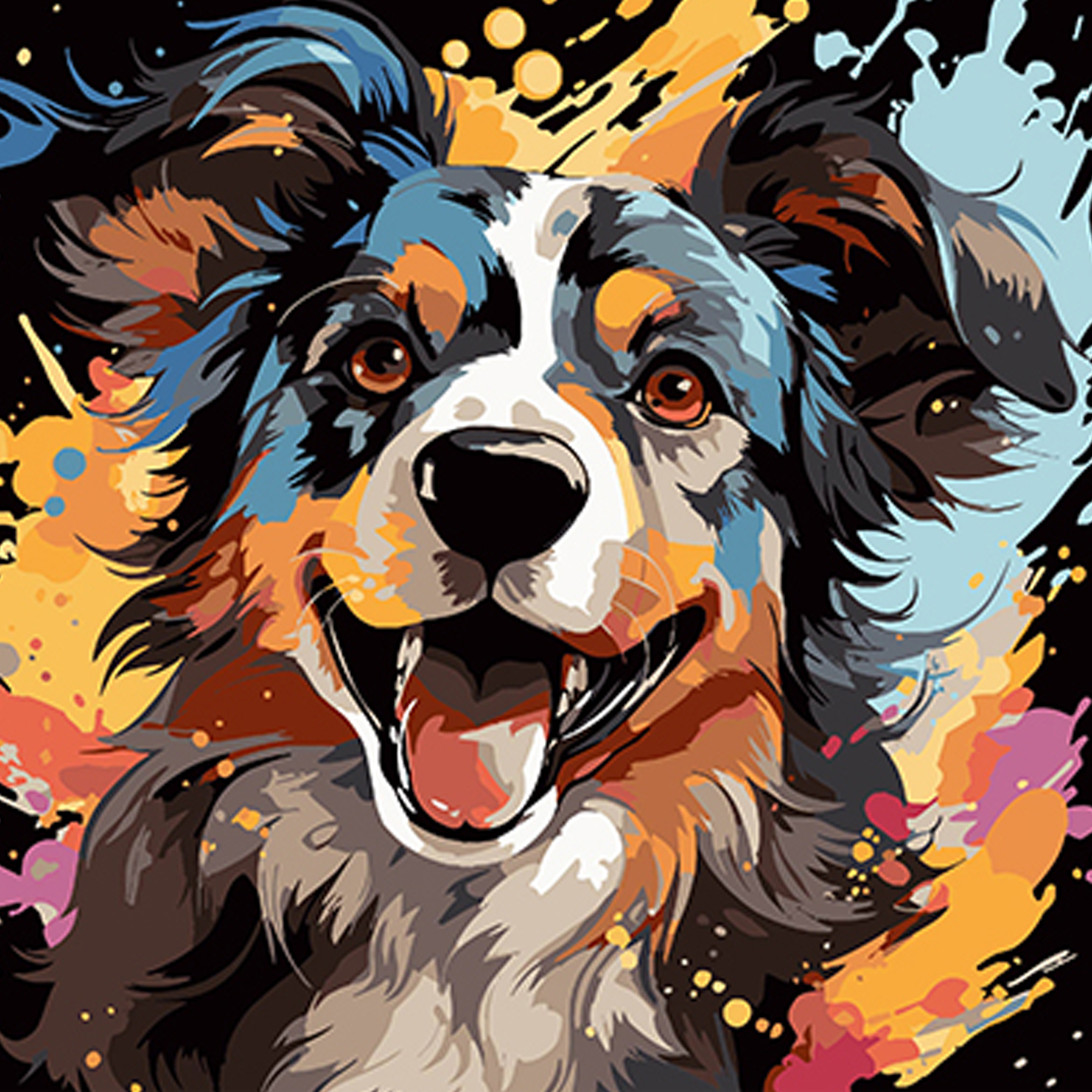 Paint by number Strateg PREMIUM Funny happy dog ​​on a black background size 40x40 cm (AV4040-36)