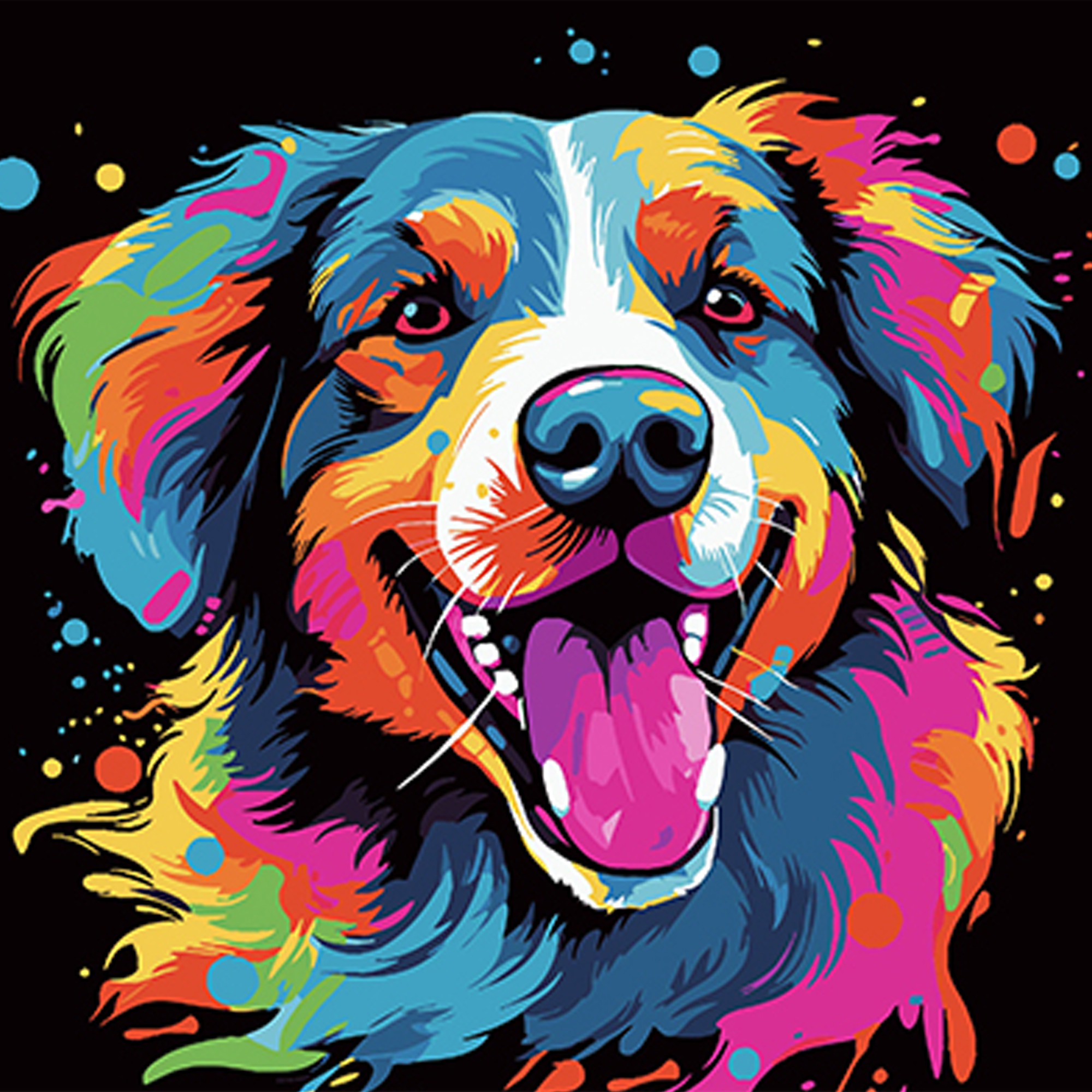 Paint by number Strateg PREMIUM Colorful dog breed on a black background size 40x40 cm (AV4040-37)