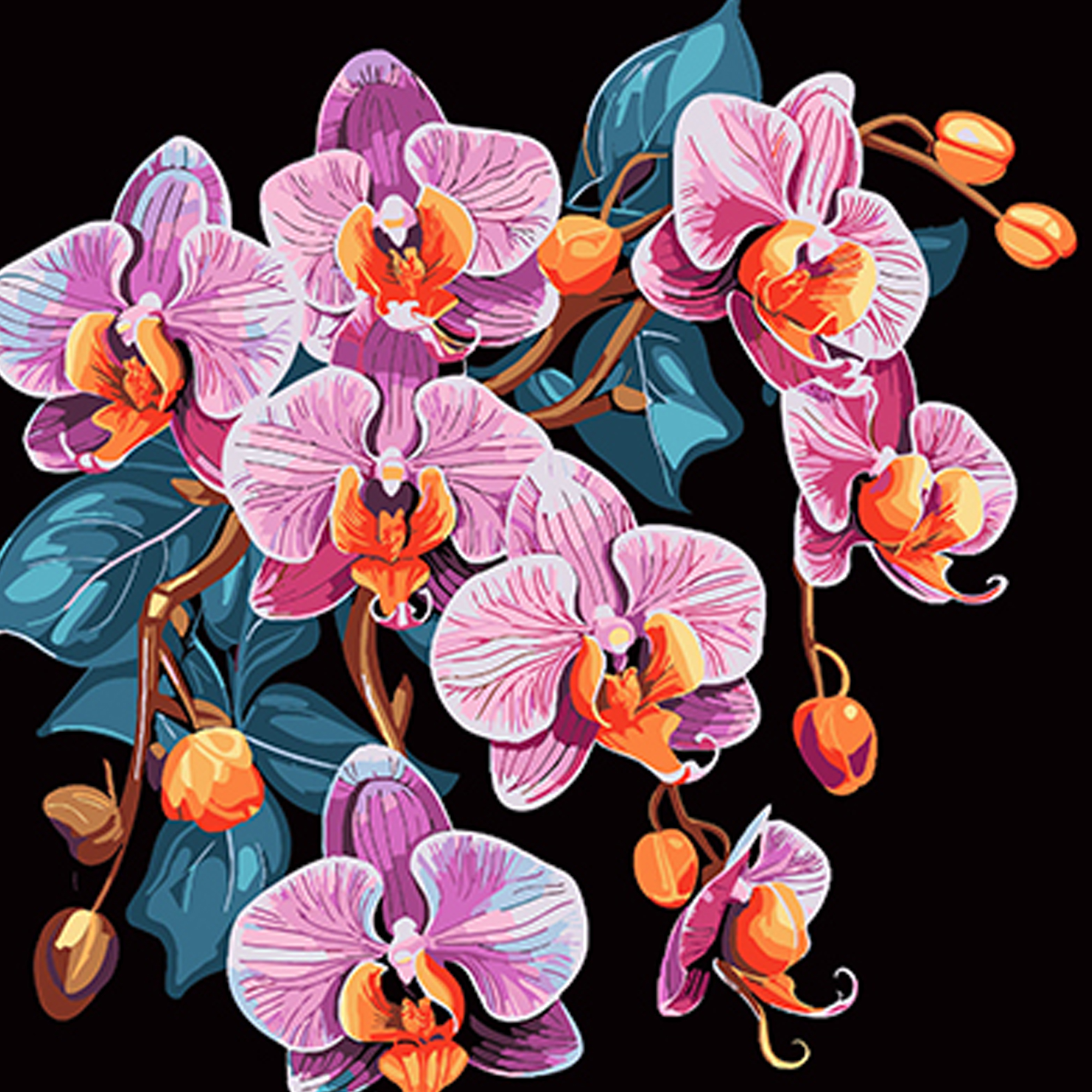 Malen nach Zahlen Strateg PREMIUM Orchidee in Eleganz auf schwarzem Hintergrund Größe 40x40 cm (AV4040-39)