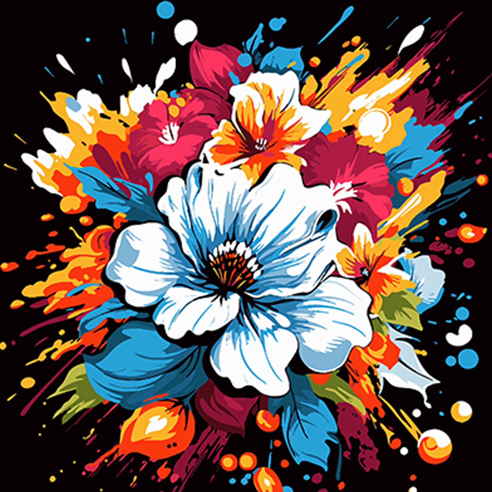 Paint by number Strateg PREMIUM Floral explosion on a black background size 40x40 cm (AV4040-40)