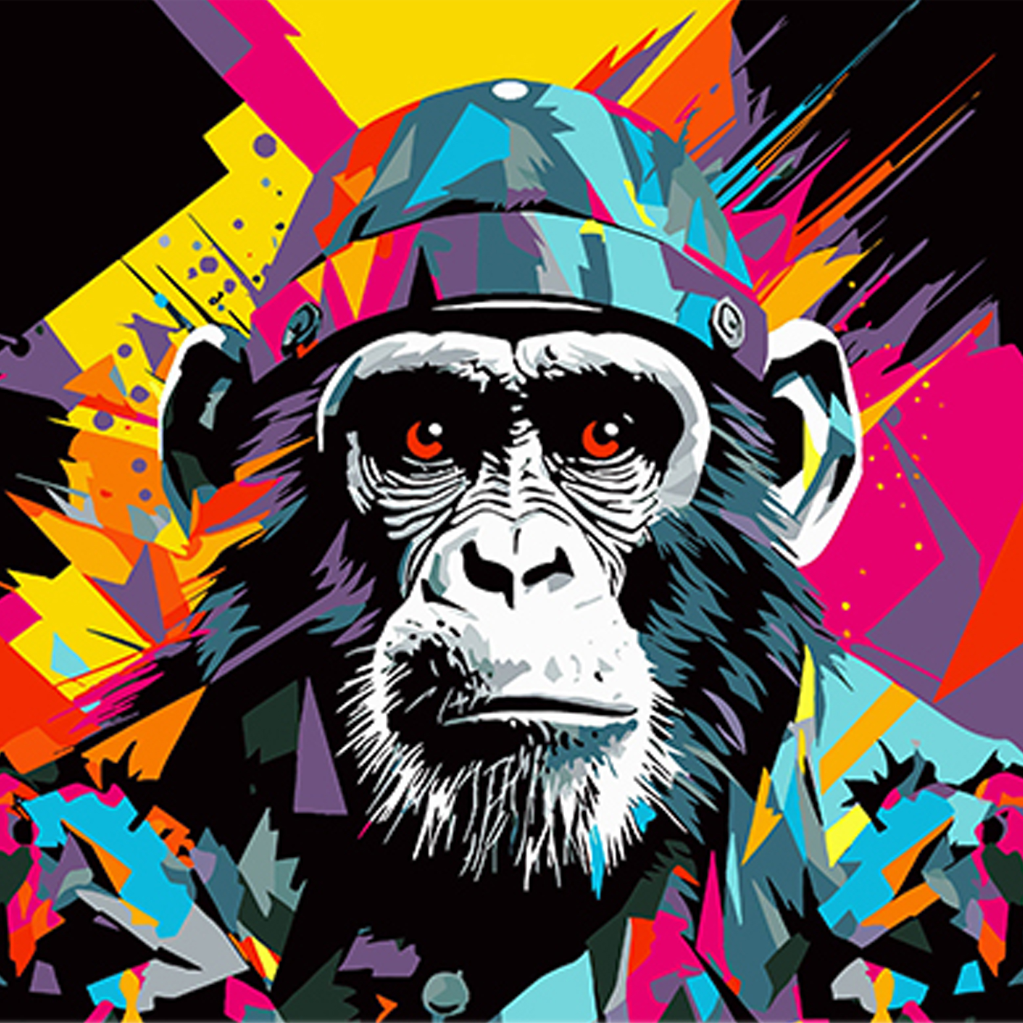 Malen nach Zahlen Strateg PREMIUM Militär-Schimpansen-Pop-Art auf schwarzem Hintergrund, Größe 40 x 40 cm (AV4040-42)
