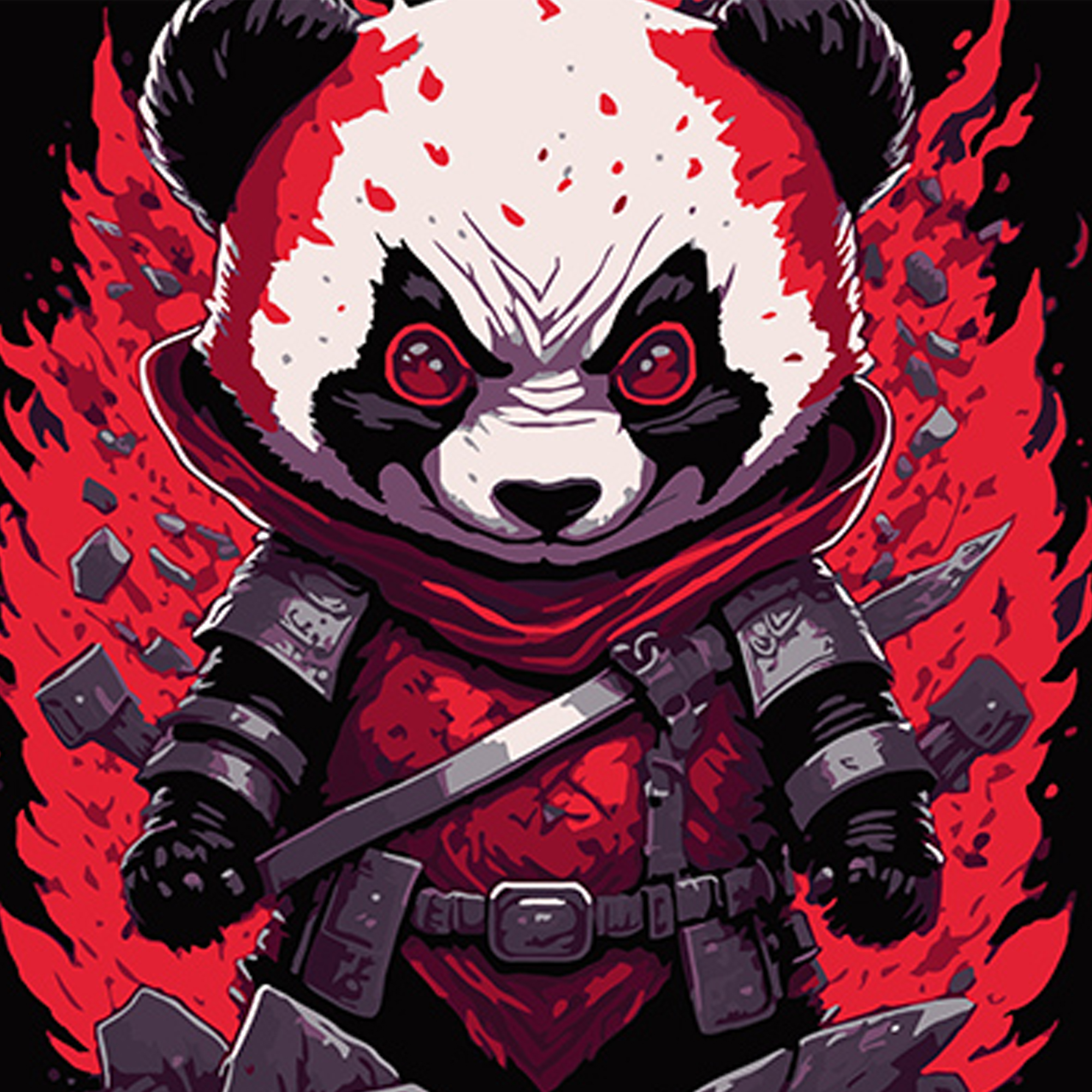 Paint by number Strateg PREMIUM Ninja Panda in an ominous style on a black background size 40x40 cm (AV4040-52)