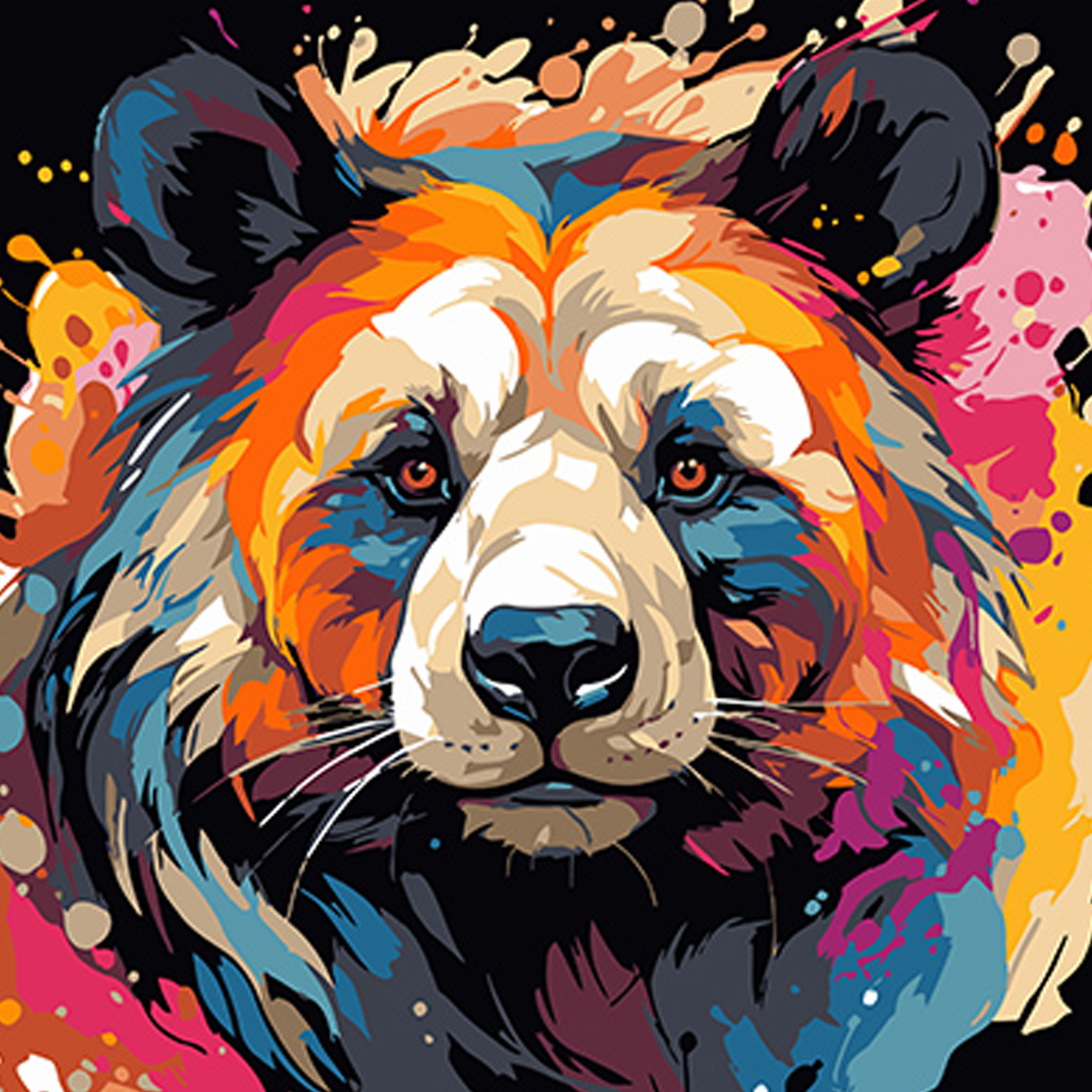 Paint by number Strateg PREMIUM Panda in an artistic style on a black background, size 40x40 cm (AV4040-60)