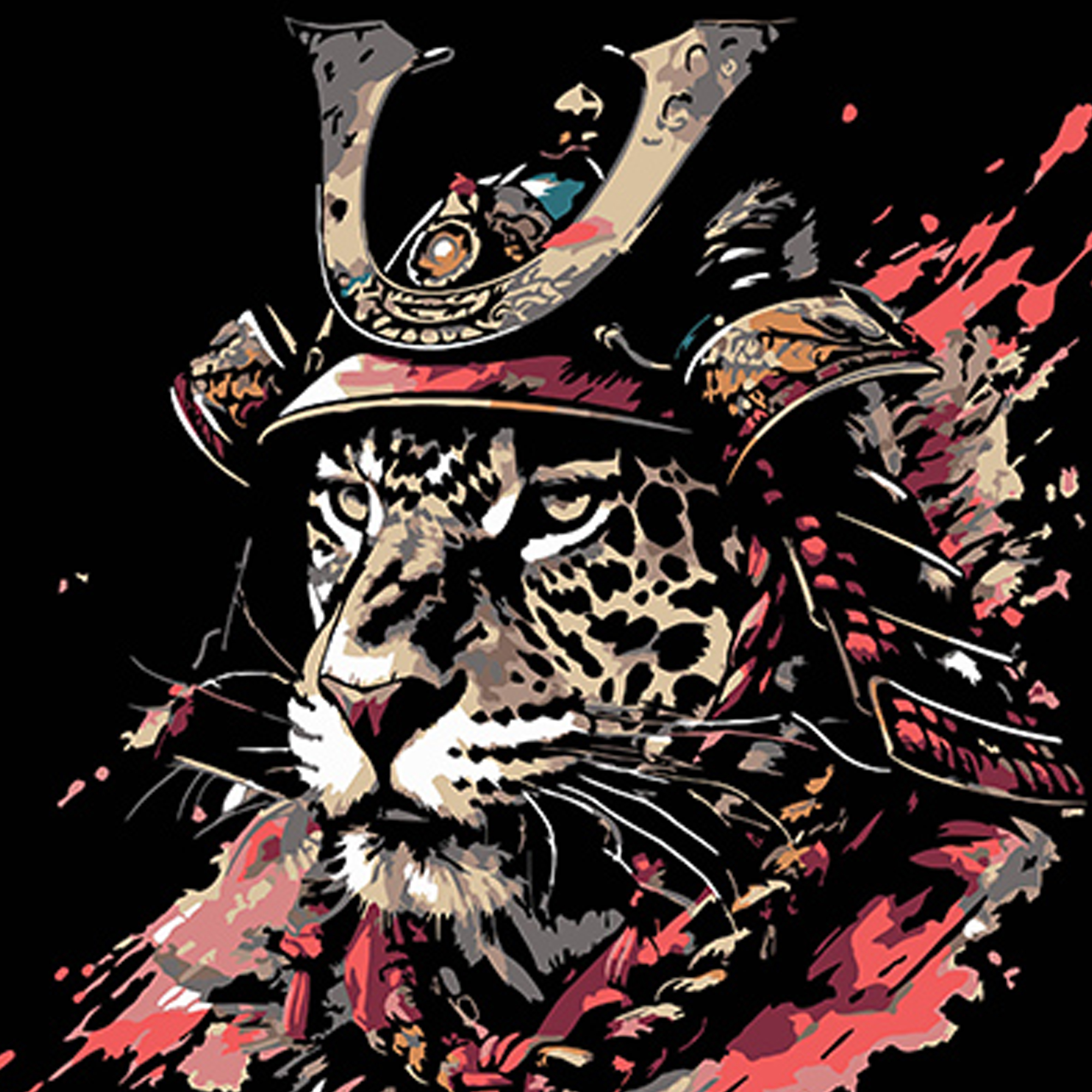 Paint by number Strateg PREMIUM Vector illustration of a samurai tiger on a black background size 40x40 cm (AV4040-61)