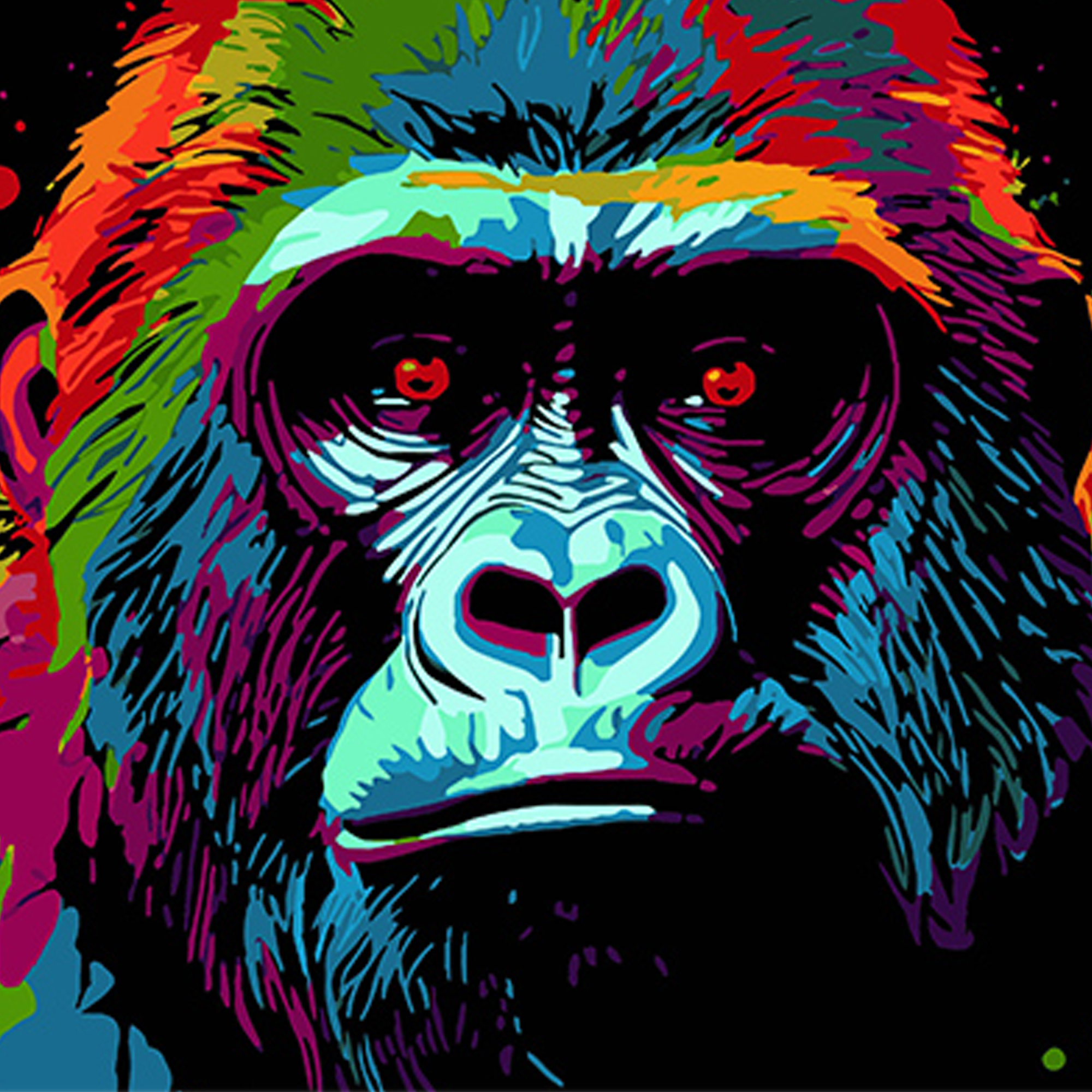 Paint by number Strateg PREMIUM Gorillas in bright colors on a black background, size 40x40 cm (AV4040-63)