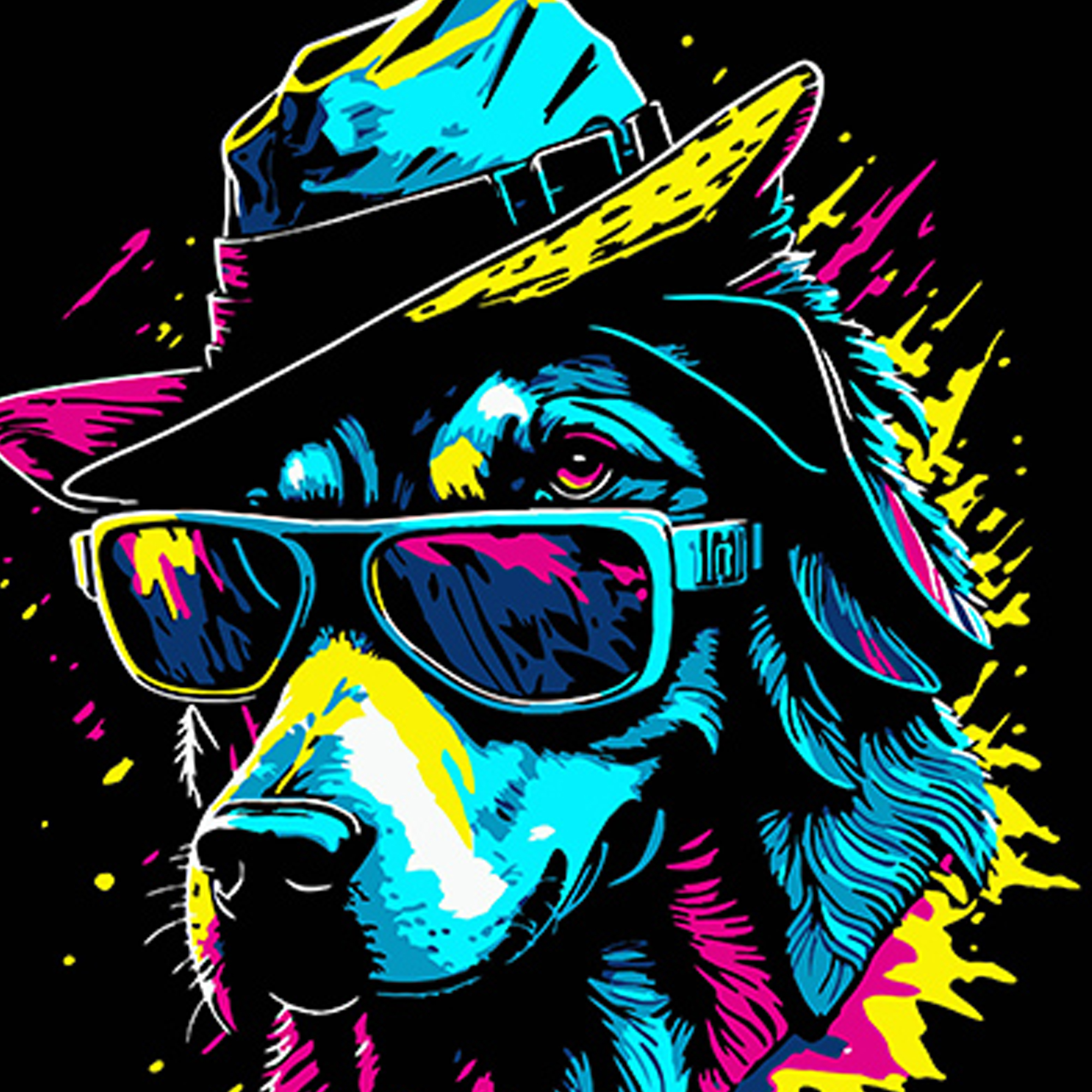 Paint by number Strateg PREMIUM A dog in a stylish hat on a black background size 40x40 cm (AV4040-70)