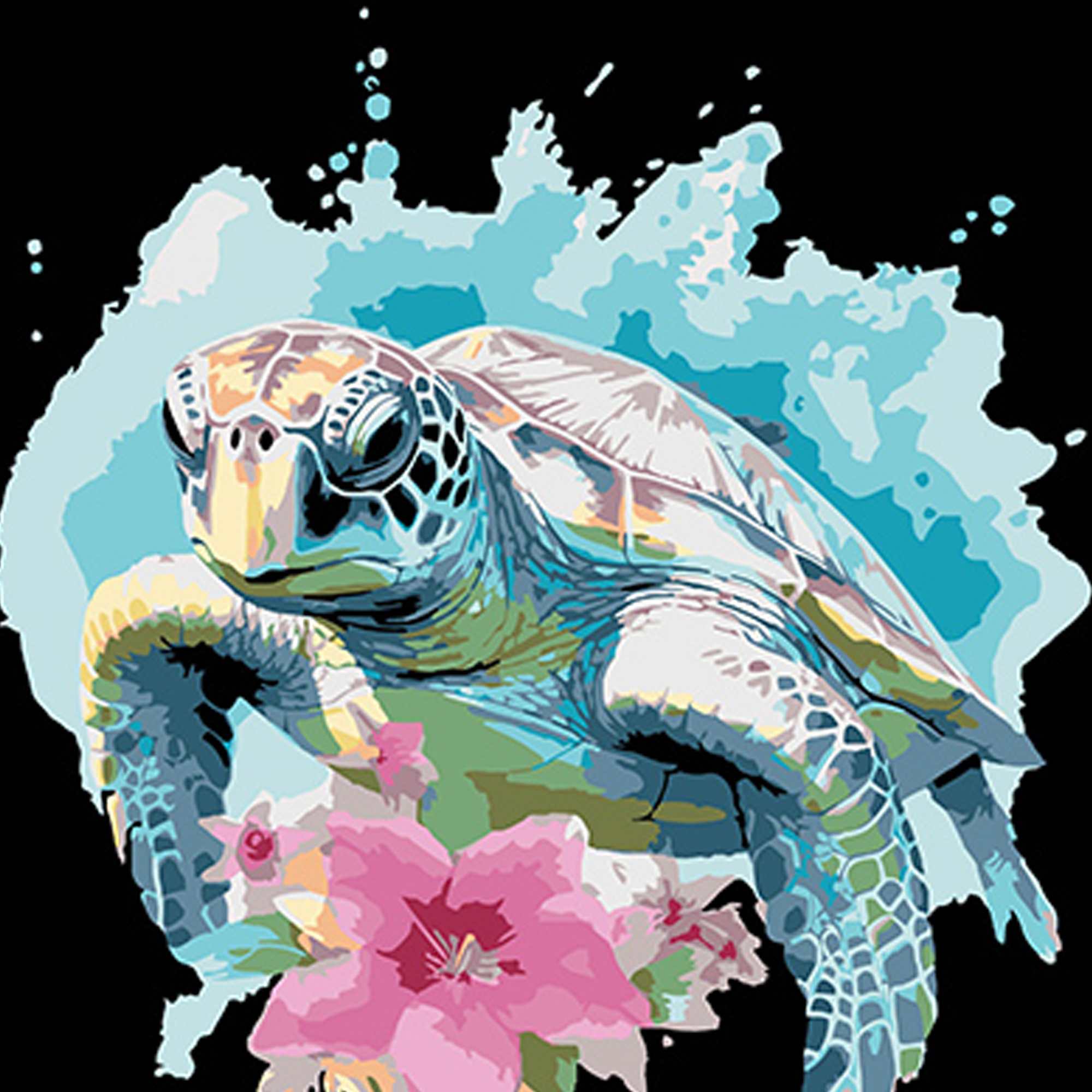 Paint by number Strateg PREMIUM Sea turtle on a black background, size 40x40 cm (AV4040-75)