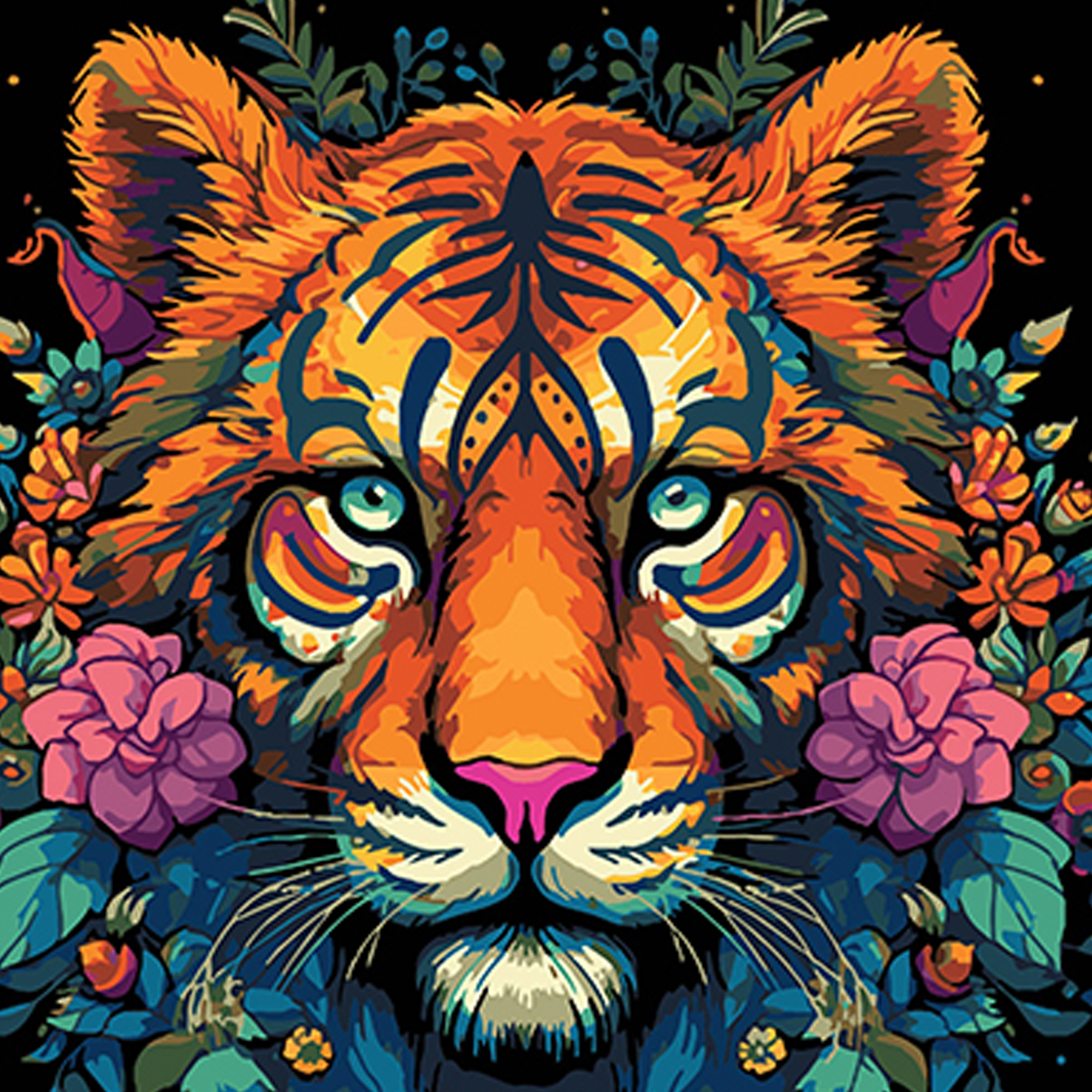 Paint by number Strateg PREMIUM Bright tiger on a black background, size 40x40 cm (AV4040-78)