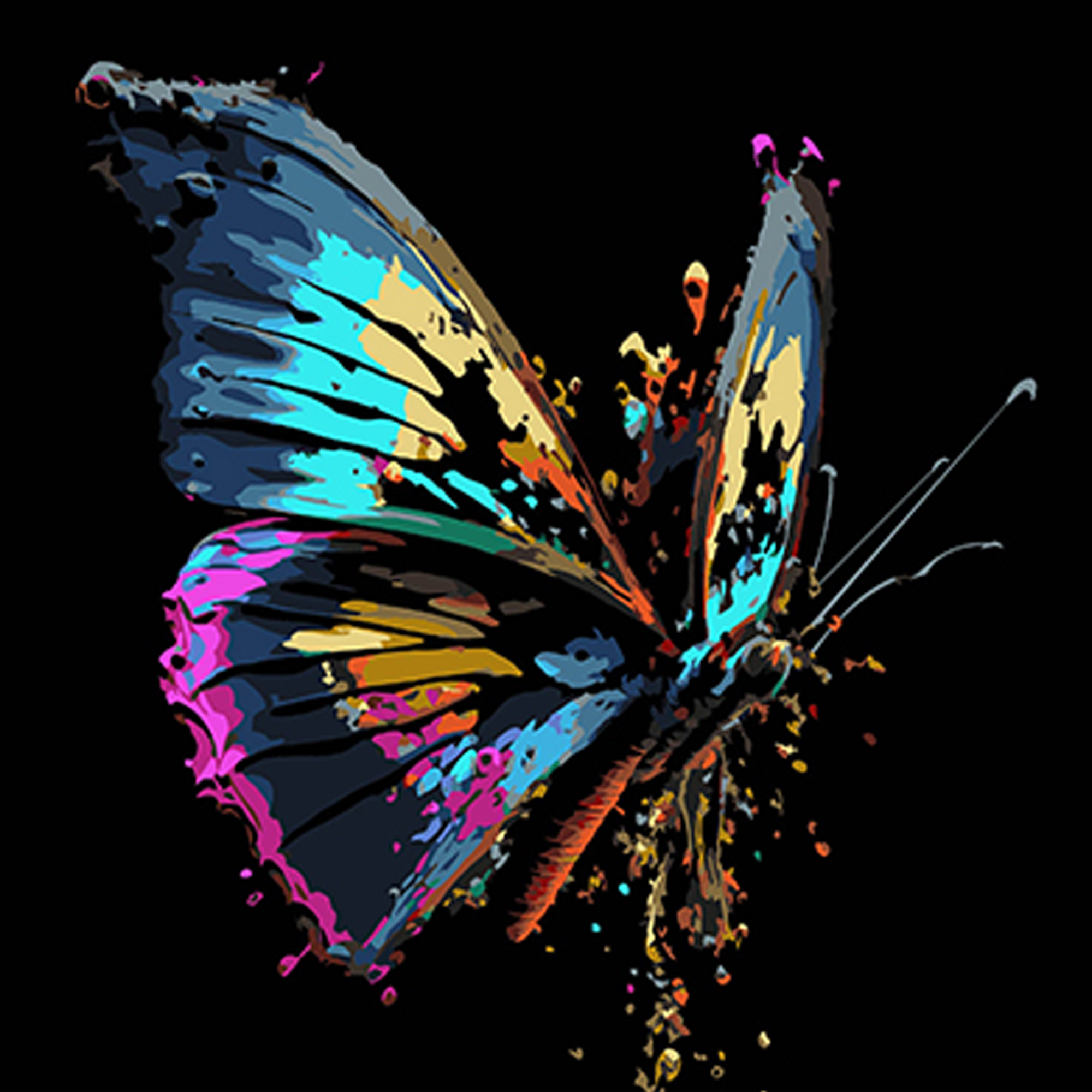 Paint by number Strateg PREMIUM Colored butterfly on a black background size 40x40 cm (AV4040-79)