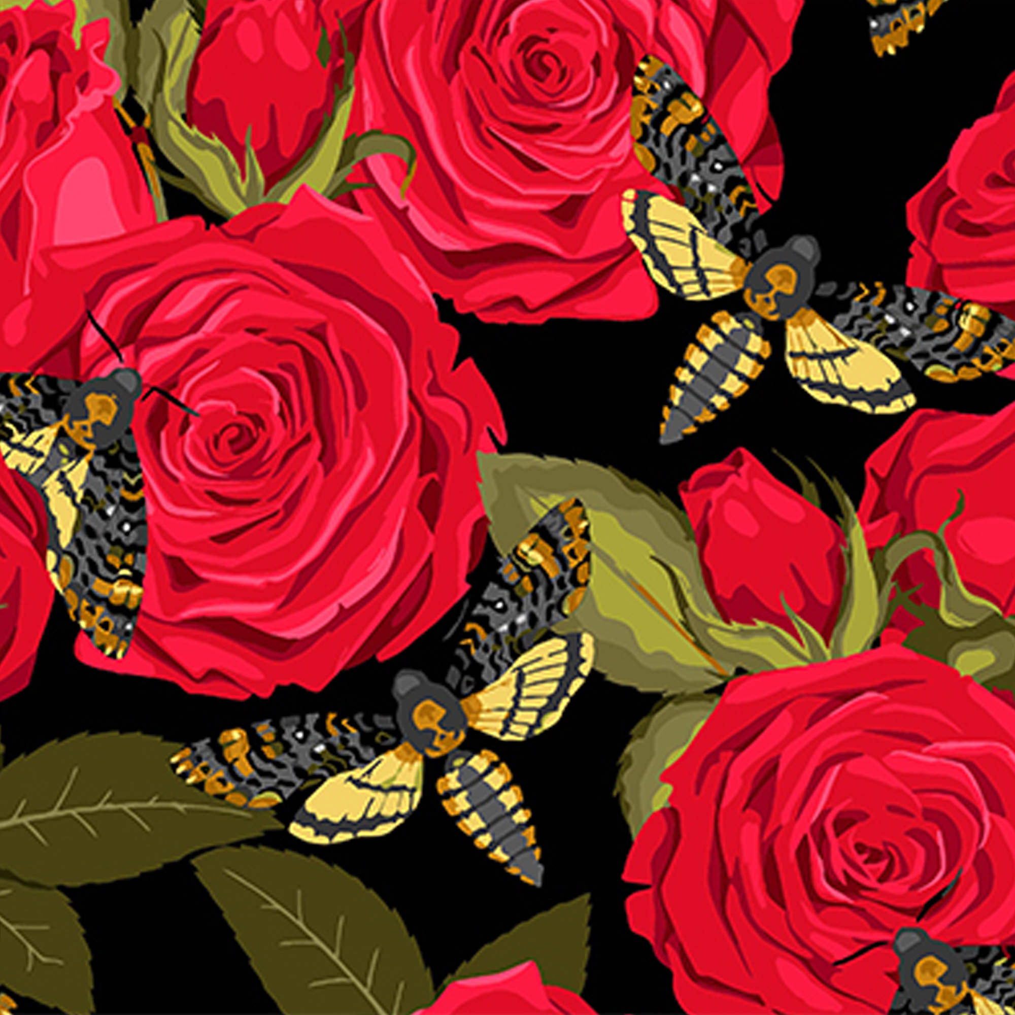 Paint by number Strateg PREMIUM Red roses with butterflies on a black background size 40x40 cm (AV4040-83)