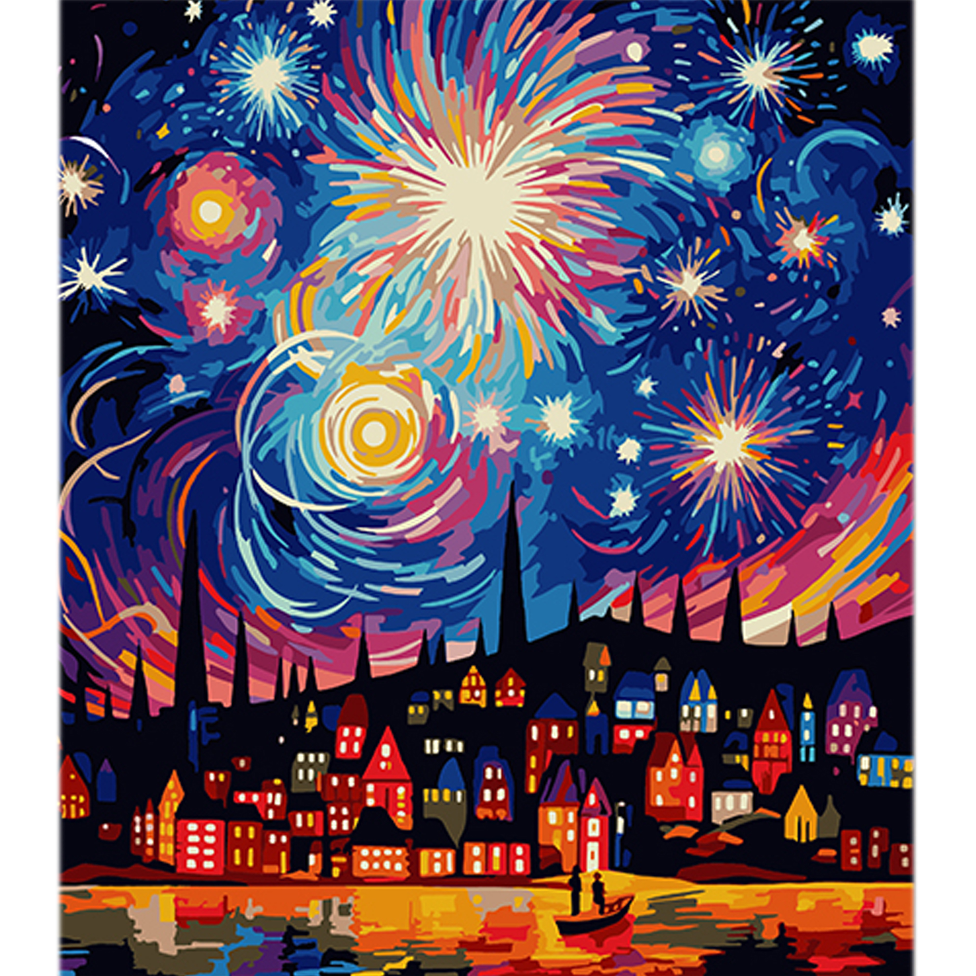 Malen nach Zahlen Strateg Feuerwerk im Stil des Impressionismus auf schwarzem Hintergrund, Größe 40x50 cm (AH1091)