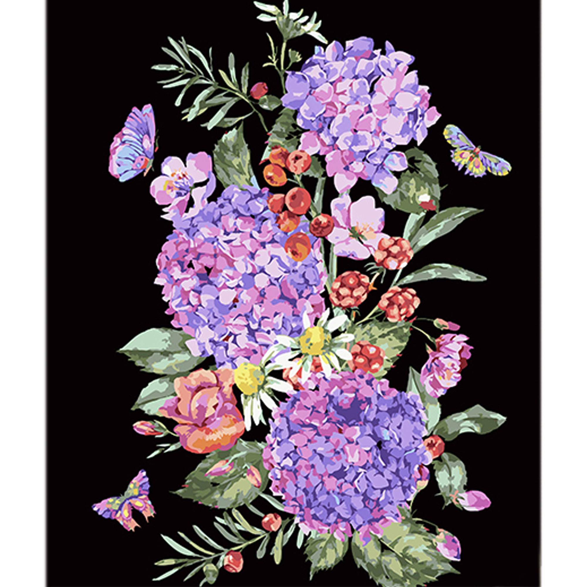 Paint by number Strateg Summer watercolor bouquet on a black background size 40x50 cm (AH1095)