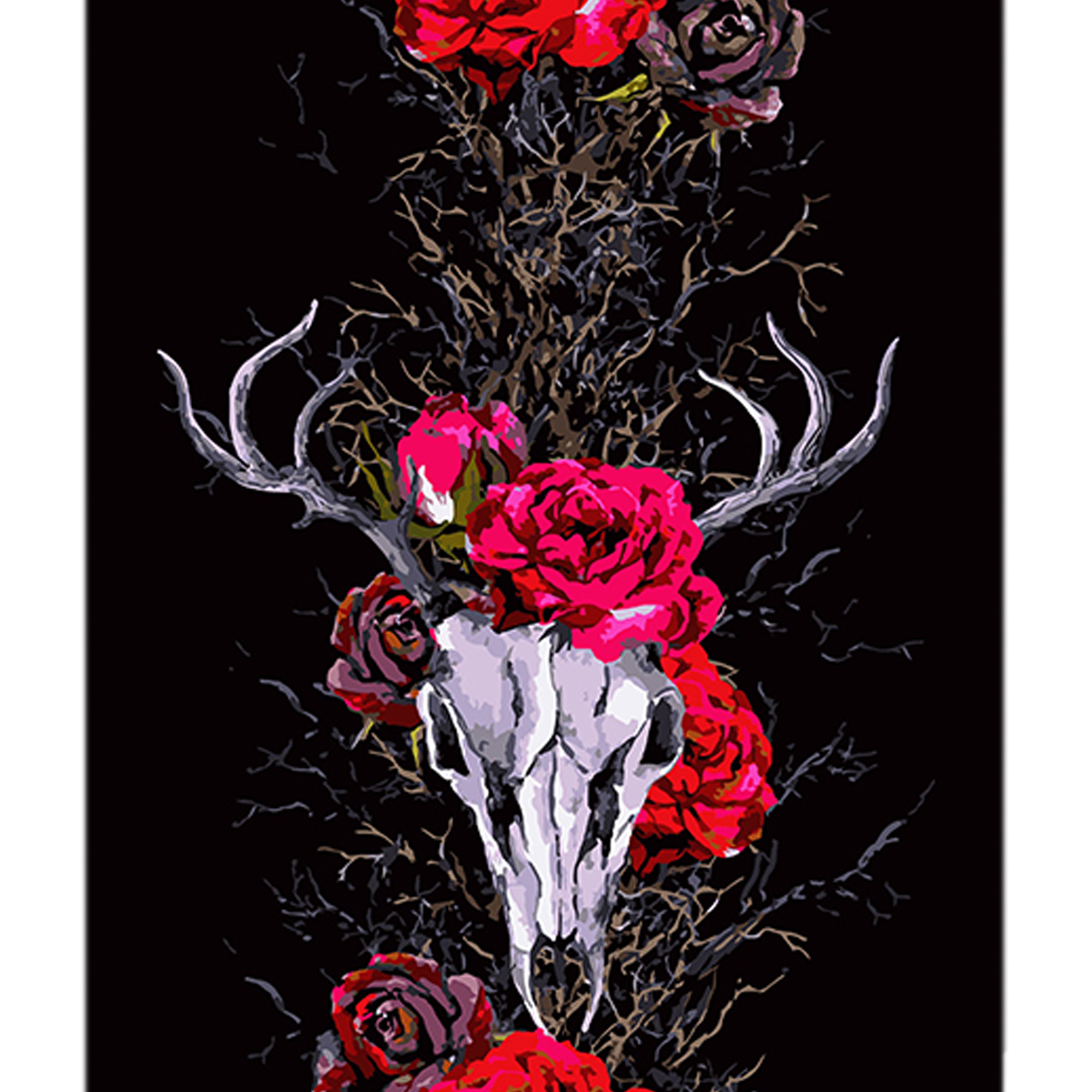 Paint by number Strateg Deer skull with roses on a black background size 40x50 cm (AH1097)