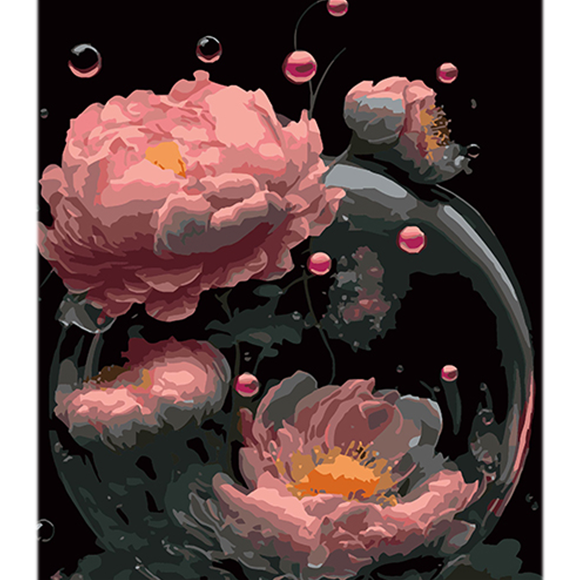 Paint by number Strateg Peonies in the water world on a black background, size 40x50 cm (AH1112)