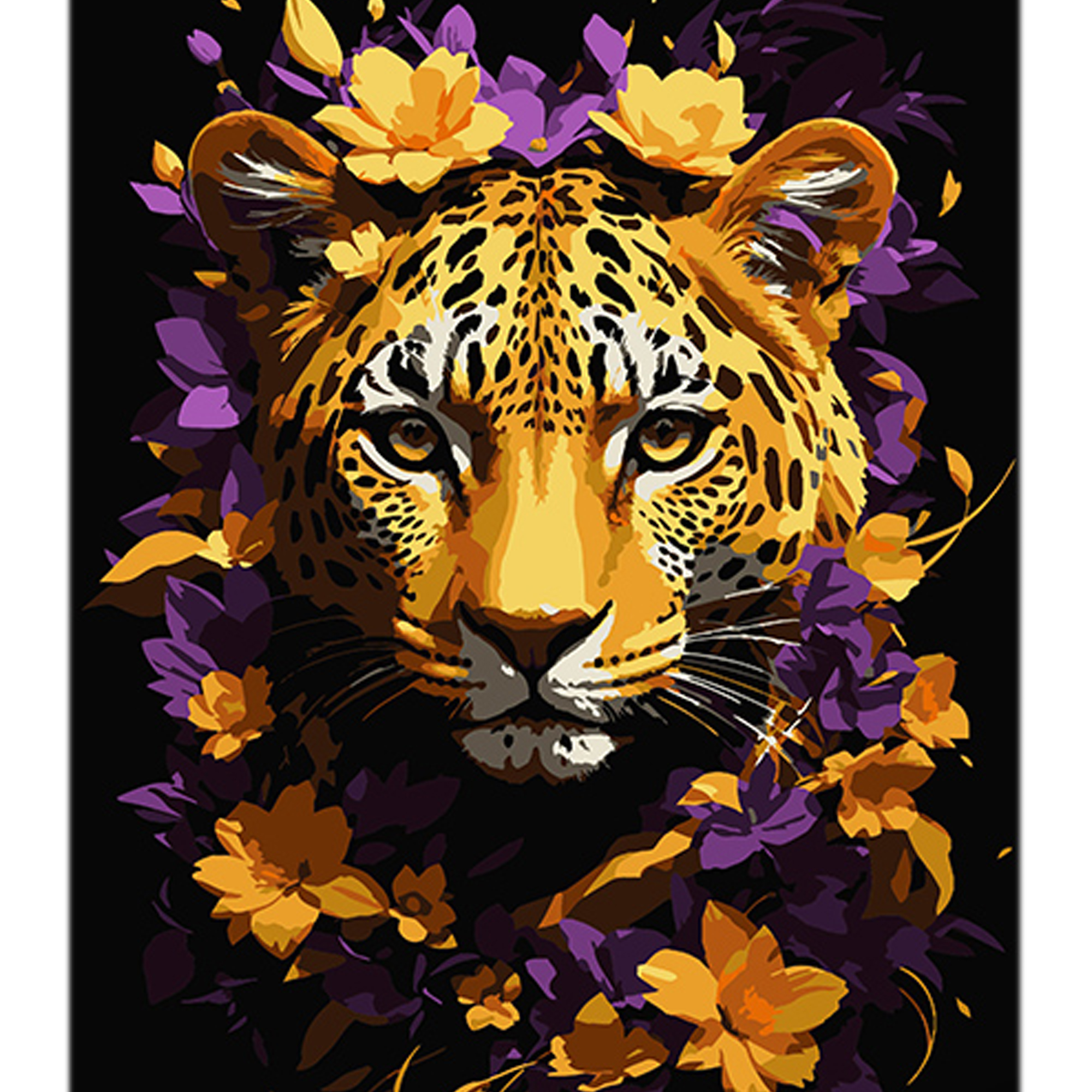 Paint by number Strateg Floral image of a leopard on a black background size 40x50 cm (AH1122)