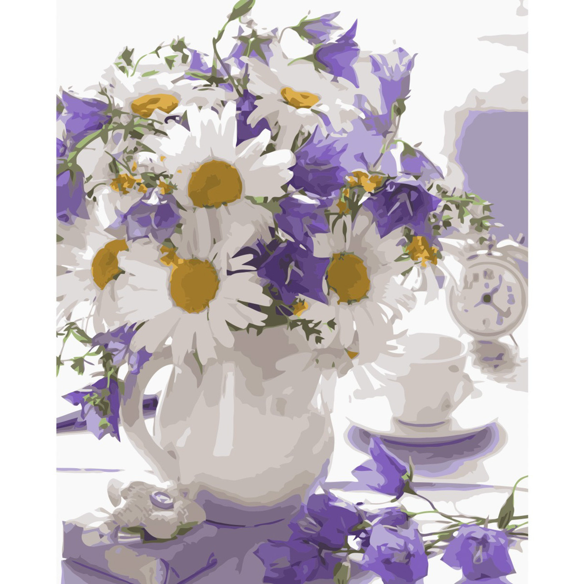 Malen nach Zahlen Strateg Blumenstrauß mit Gänseblümchen auf farbigem Hintergrund, Größe 40x50 cm (VA-2524)