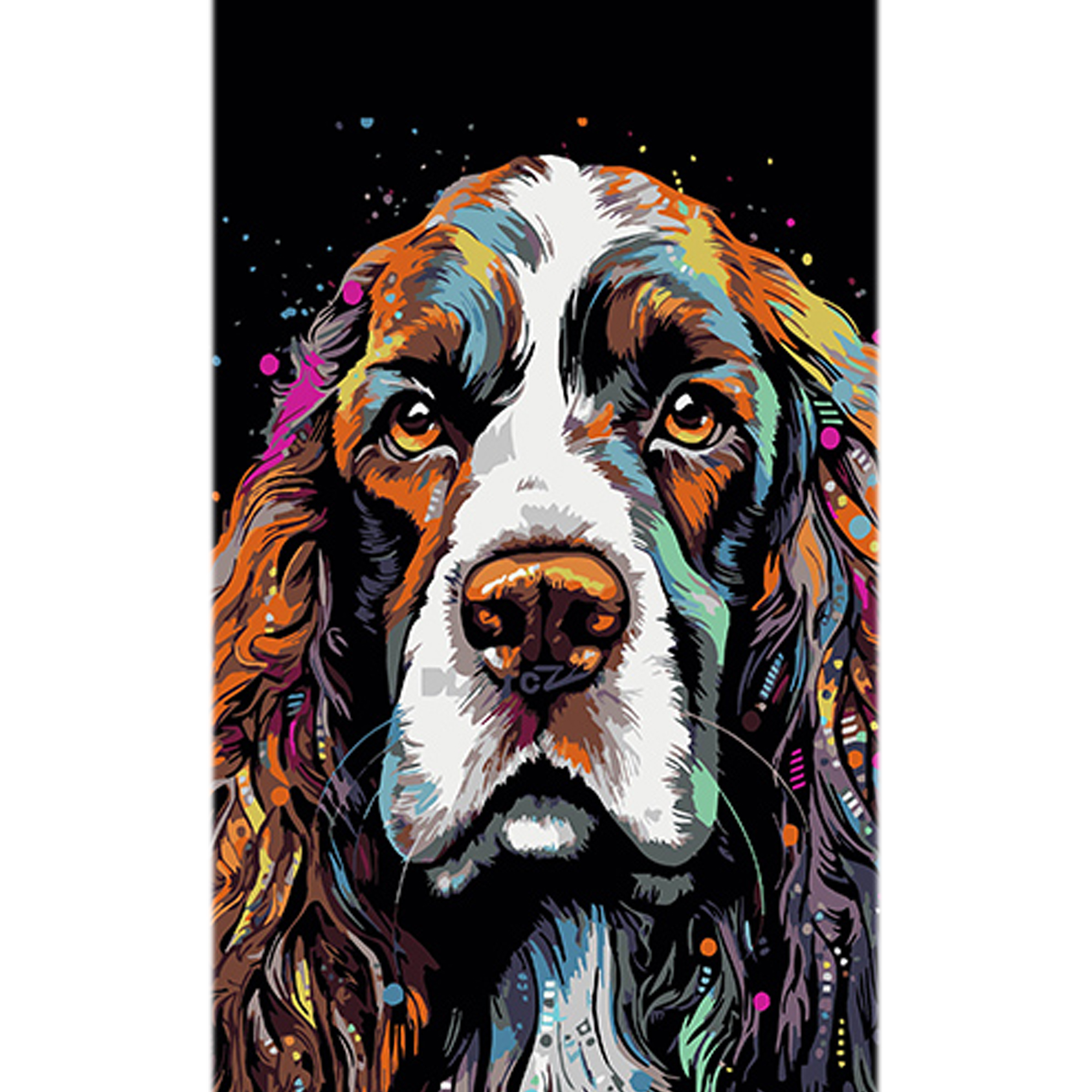 Paint by number Strateg PREMIUM Spaniel in colors on a black background size 50x25 cm (BH5025-8)