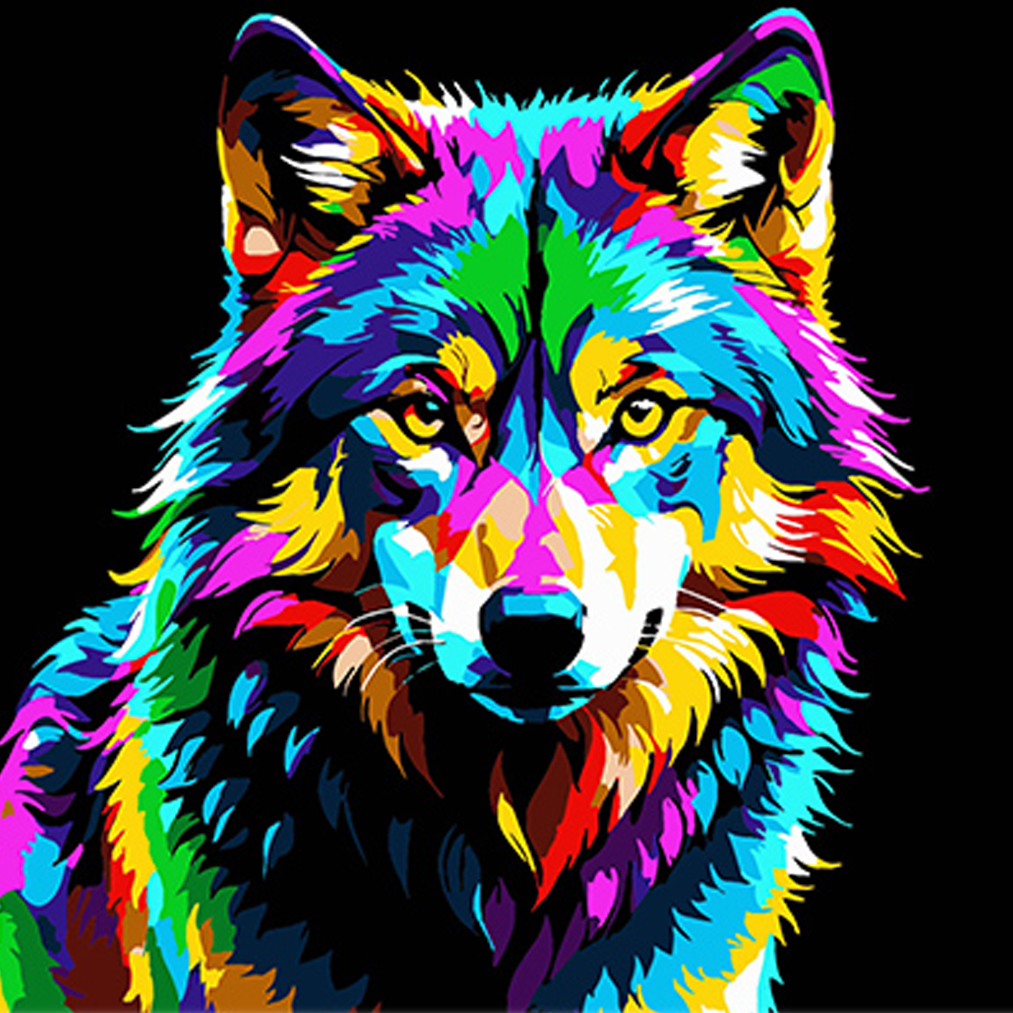 Paint by number Strateg PREMIUM Colorful wolf on a black background size 30x30 cm (SH3030-4)