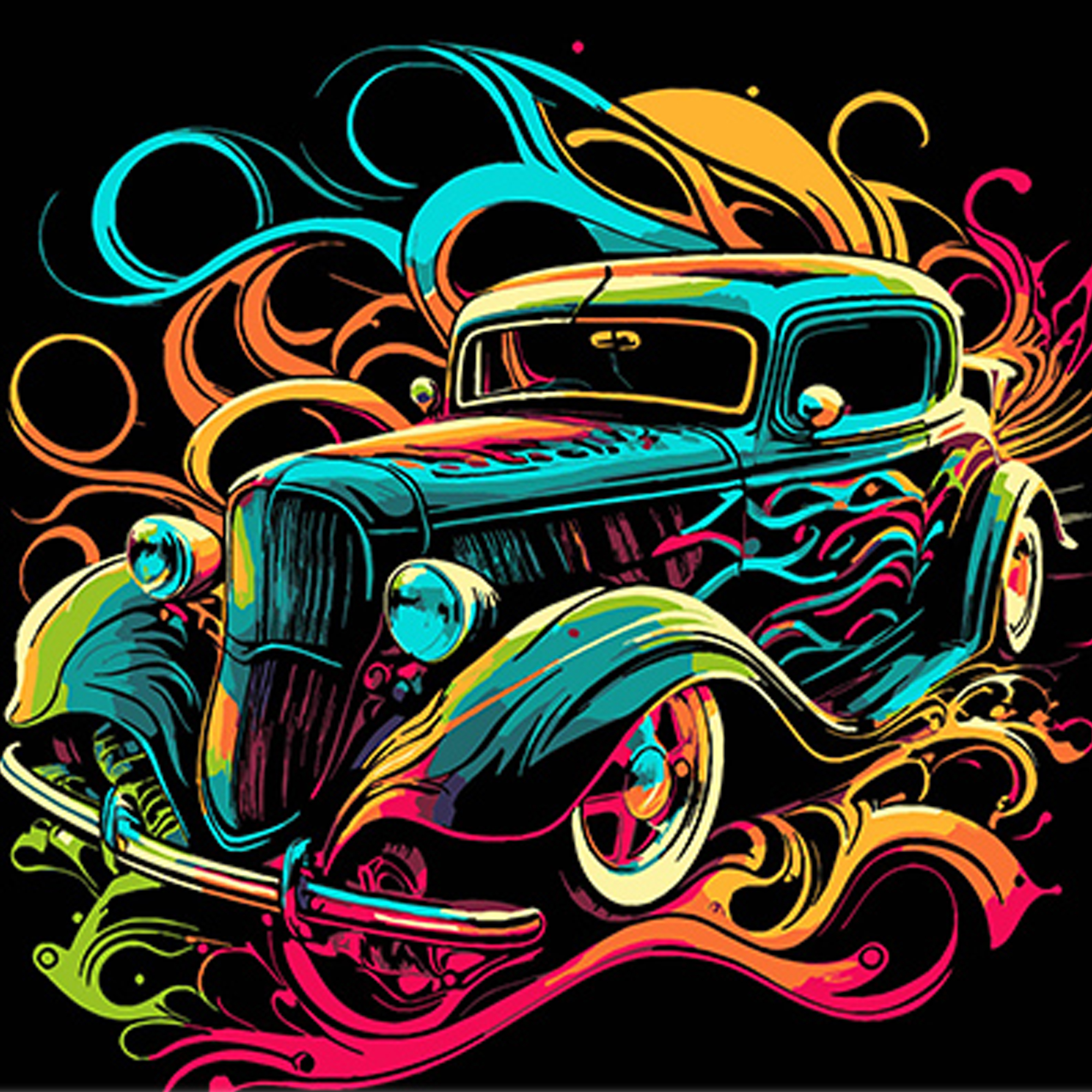 Paint by number Strateg PREMIUM Bright retro car on a black background size 30x30 cm (SH3030-19)