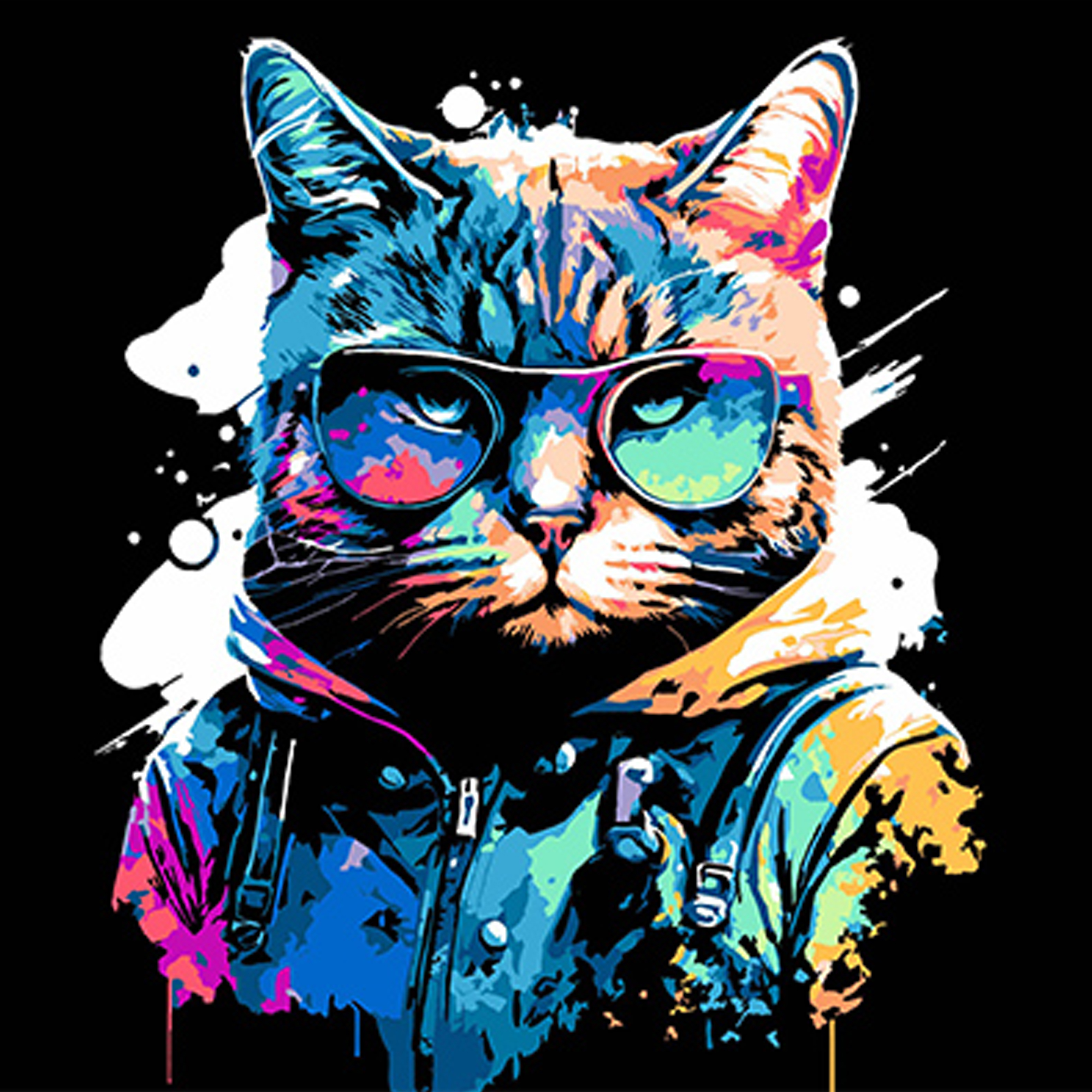 Paint by number Strateg PREMIUM Stylish cat on a black background size 30x30 cm (SH3030-24)