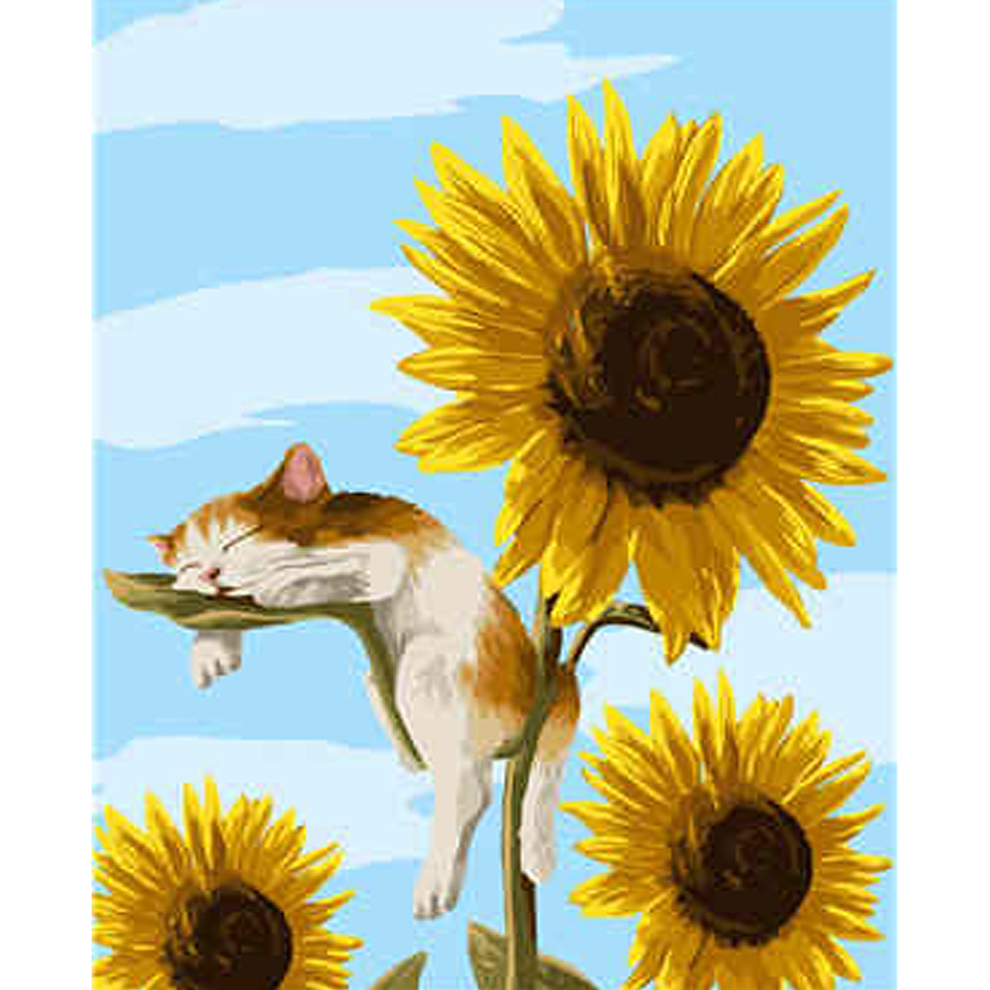 Paint by number Strateg PREMIUM Kitten on a sunflower with varnish and level 40x50 cm (VA-0925)