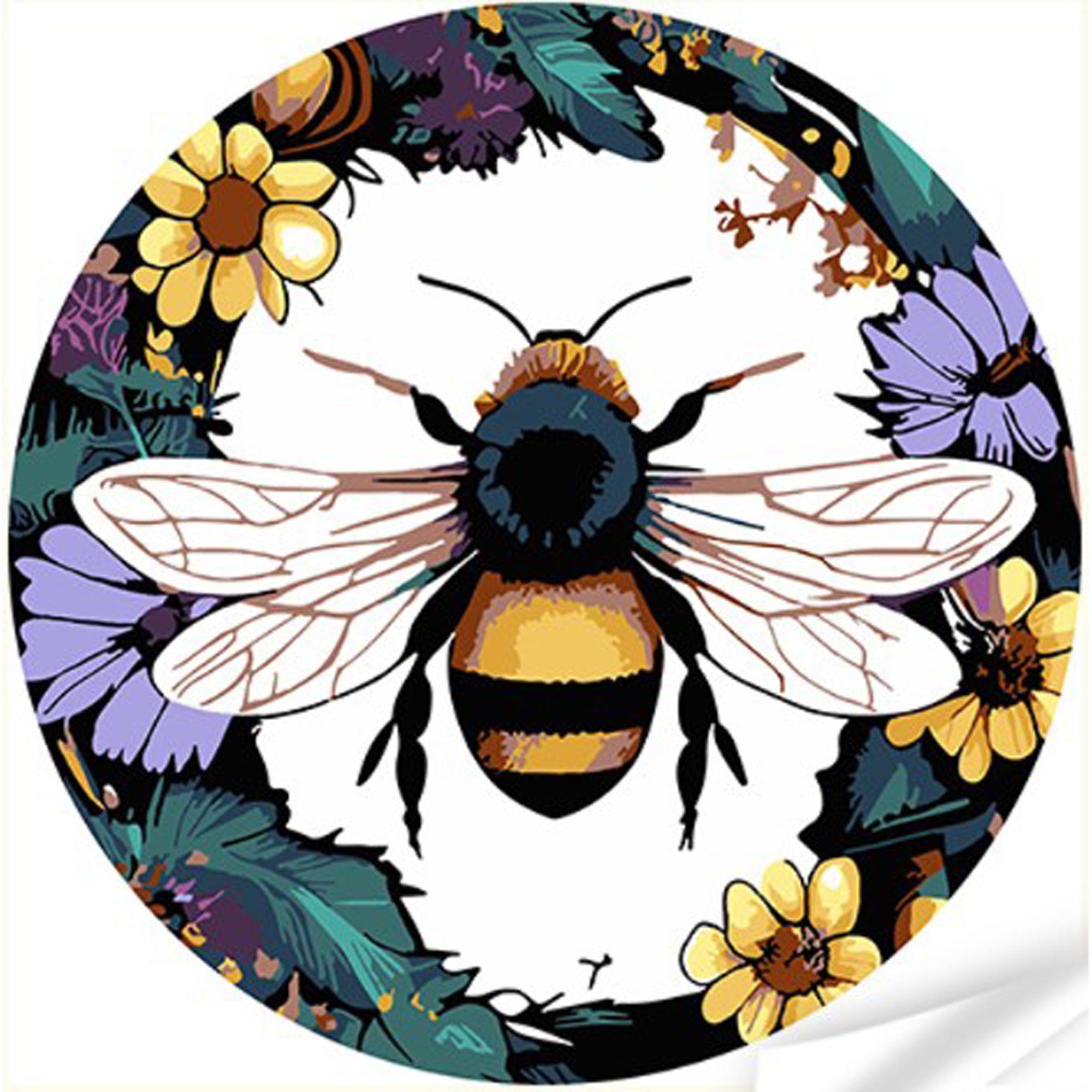 Vinyl by numbers Strateg PREMIUM Flight of a bee over flowers size 30x30 cm (GP-7)