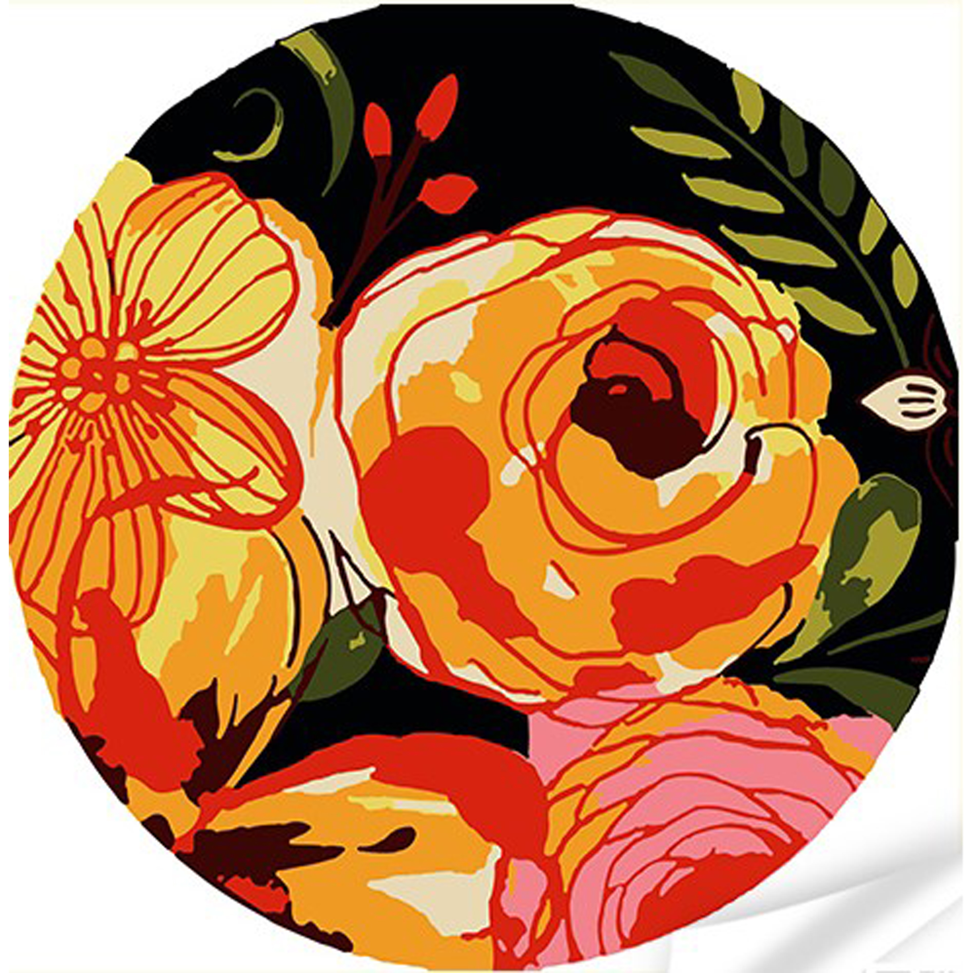 Vinyl nach Zahlen Strateg PREMIUM Rosa-gelbe Blumen Größe 30x30 cm (GP-11)