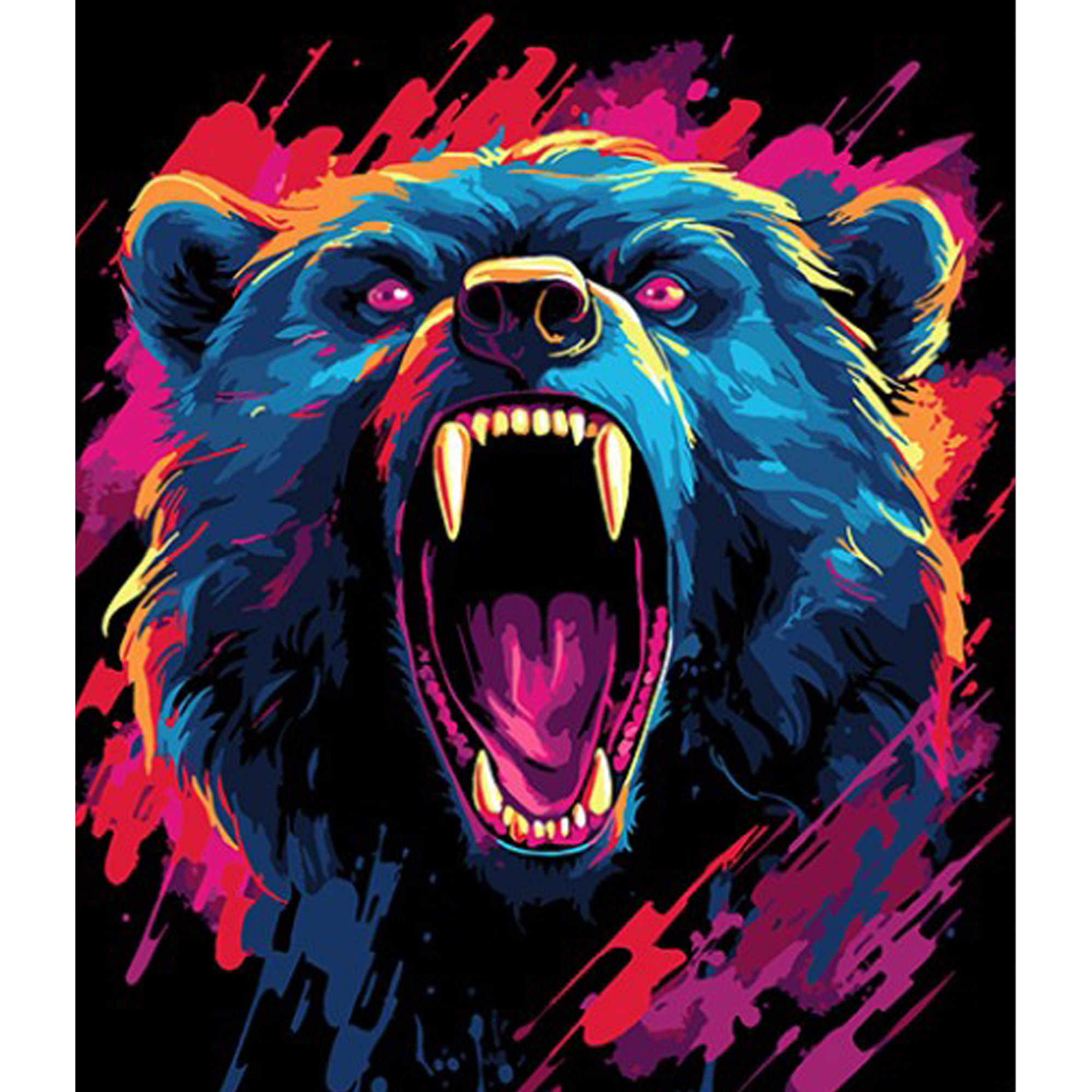 Картина за номерами Strateg ПРЕМІУМ Бурхлива ярість ведмедя на чорному фоні розміром 30х40 см (FH-1)